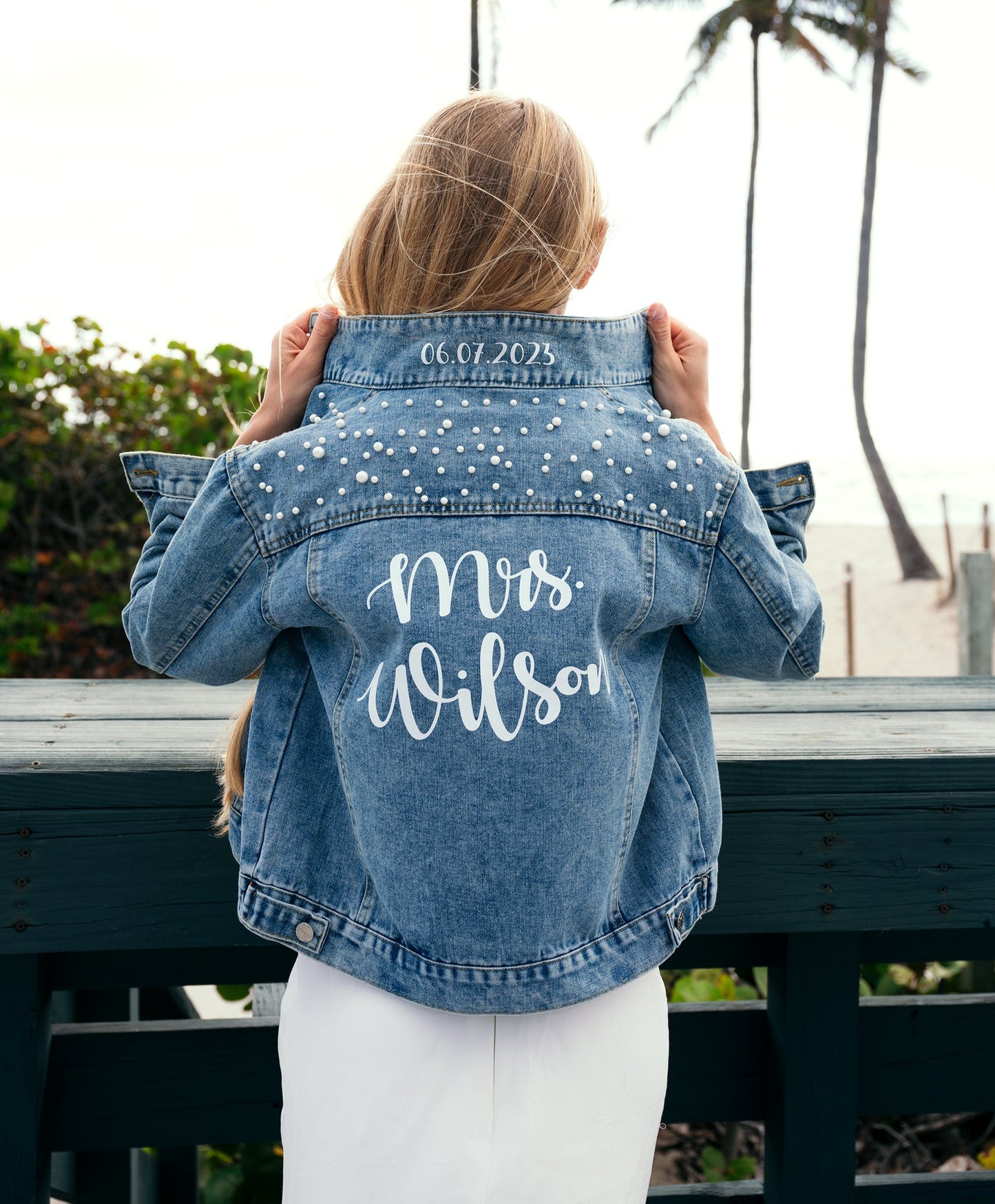 Bridal Mrs Denim Jacket with Pearls