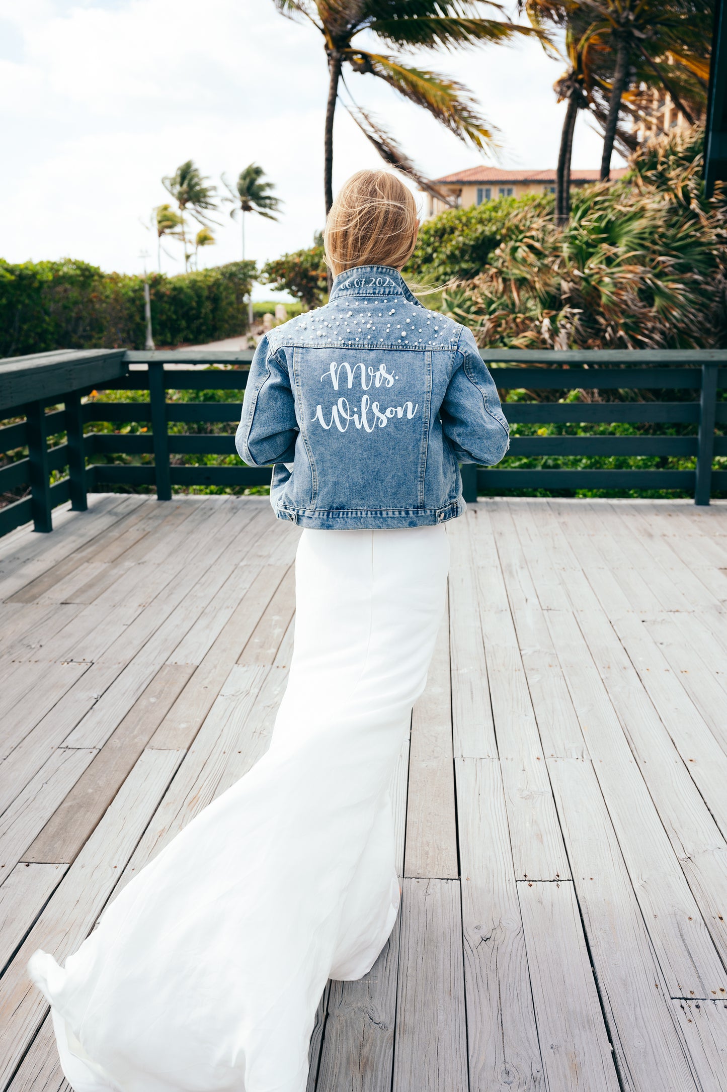 Bridal Mrs Denim Jacket with Pearls