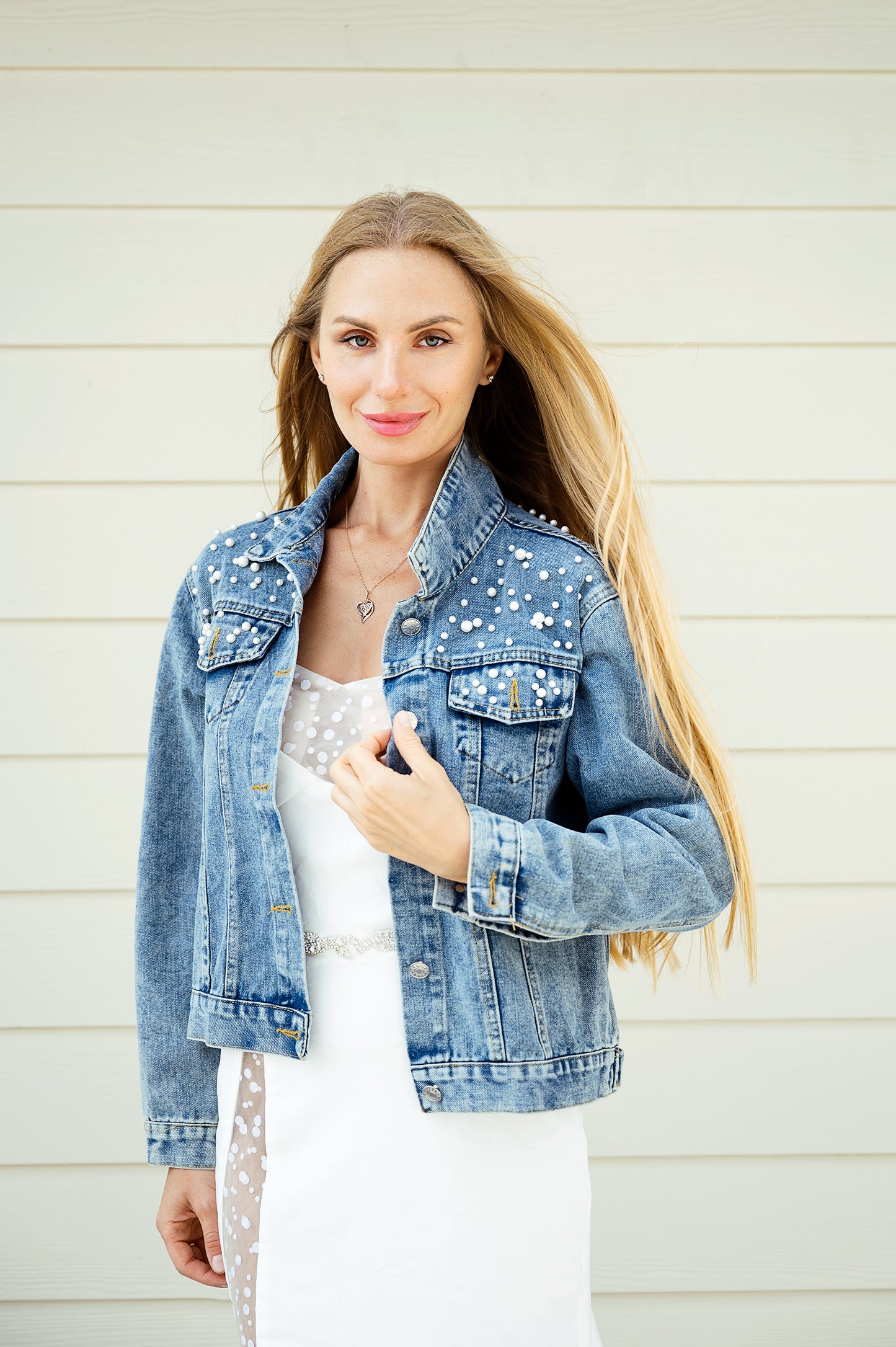 Wife of the Party Denim Custom Jacket with Pearls