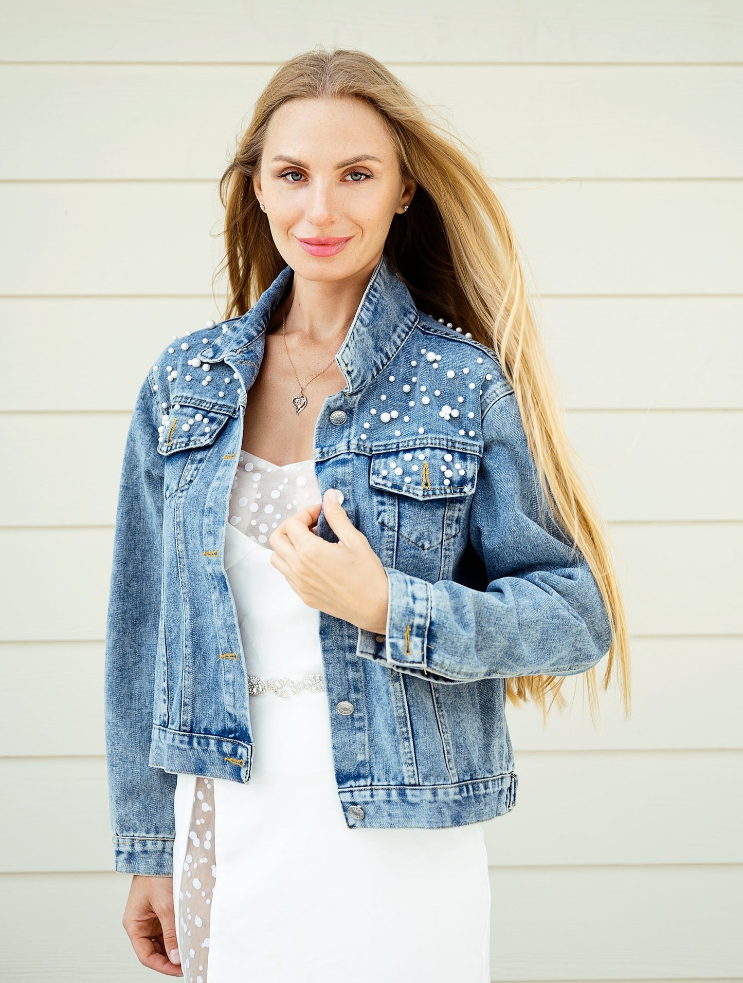 Bridal Mrs Denim Jacket with Pearls