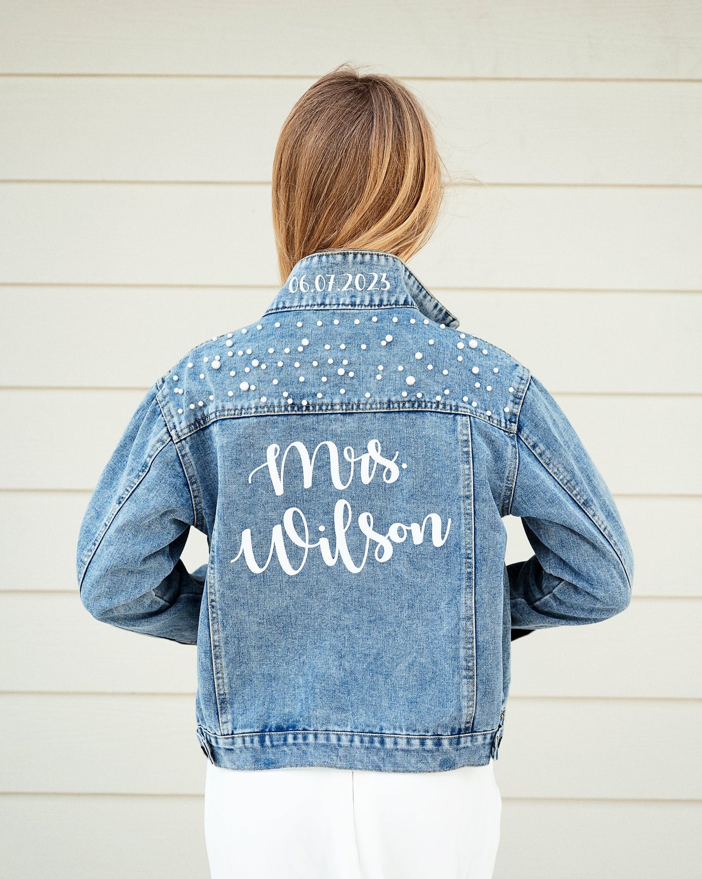 Bridal Mrs Denim Jacket with Pearls