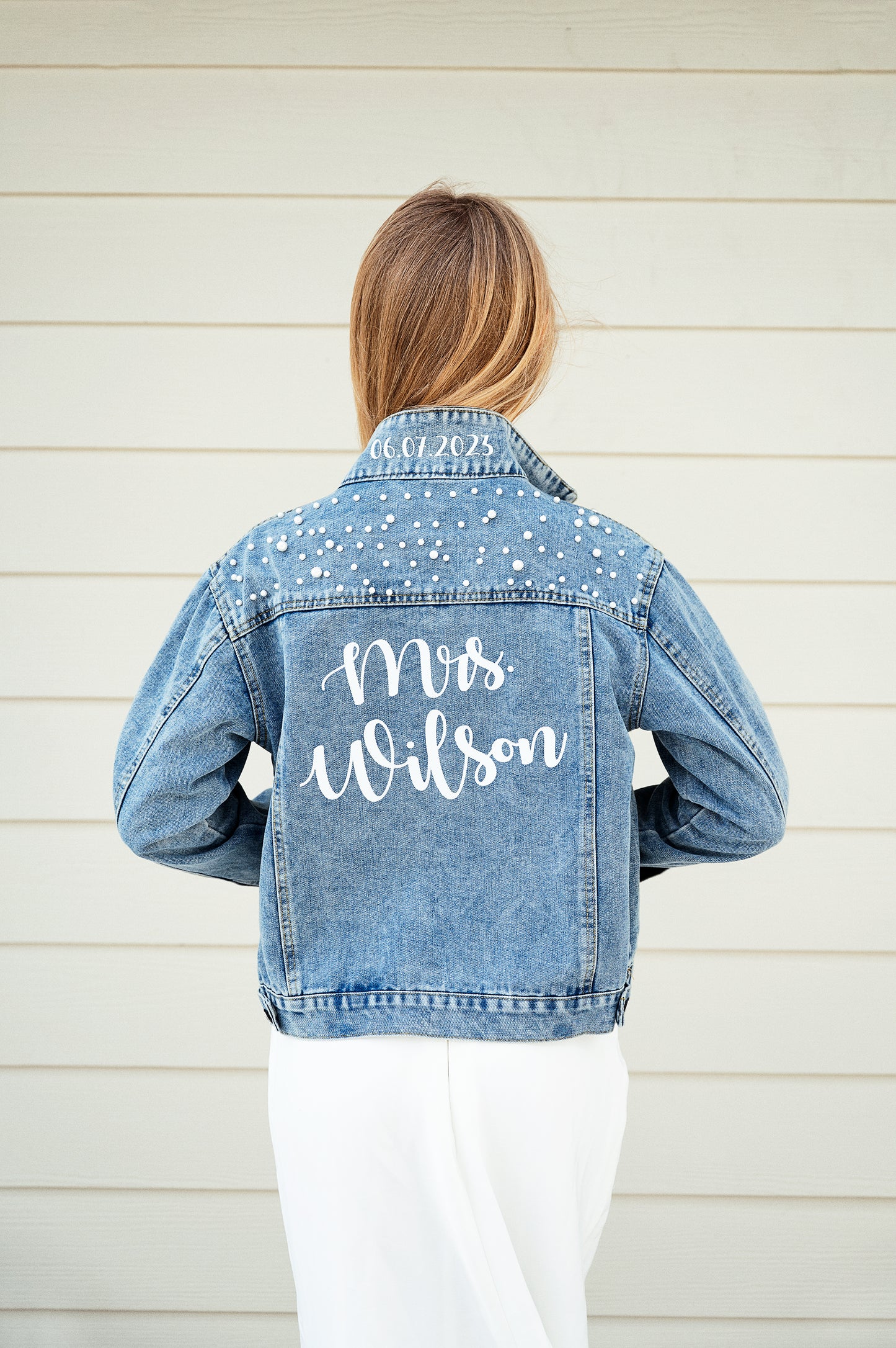 Wife of the Party Denim Custom Jacket with Pearls