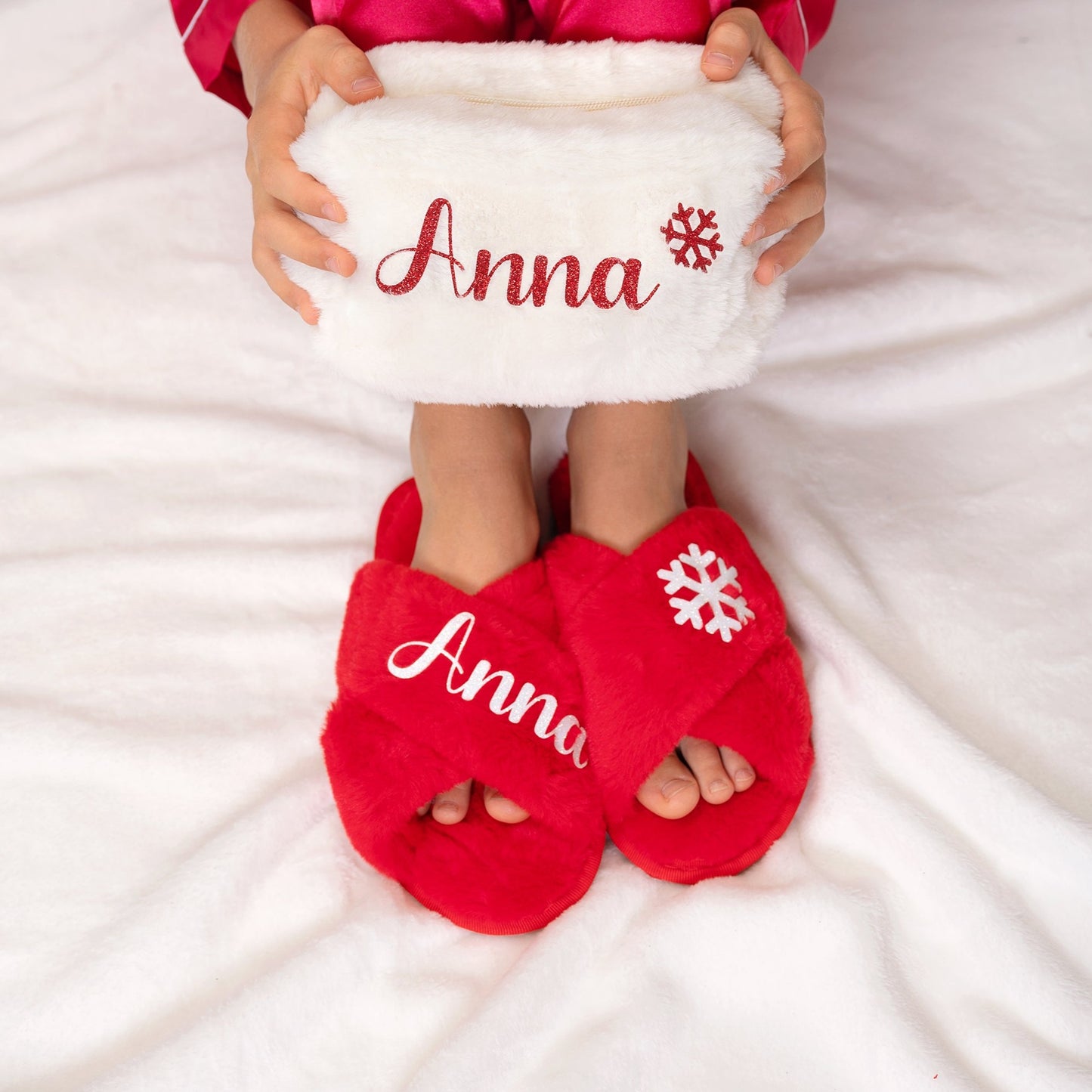 Christmas Fluffy Cross Slippers for Kids