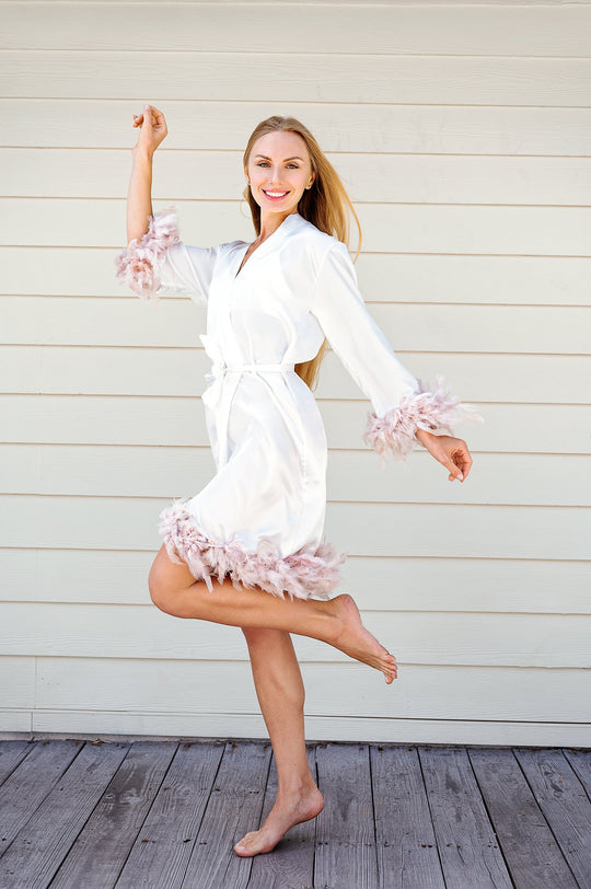 Customized Bridesmaid Silky Robes with Feathers