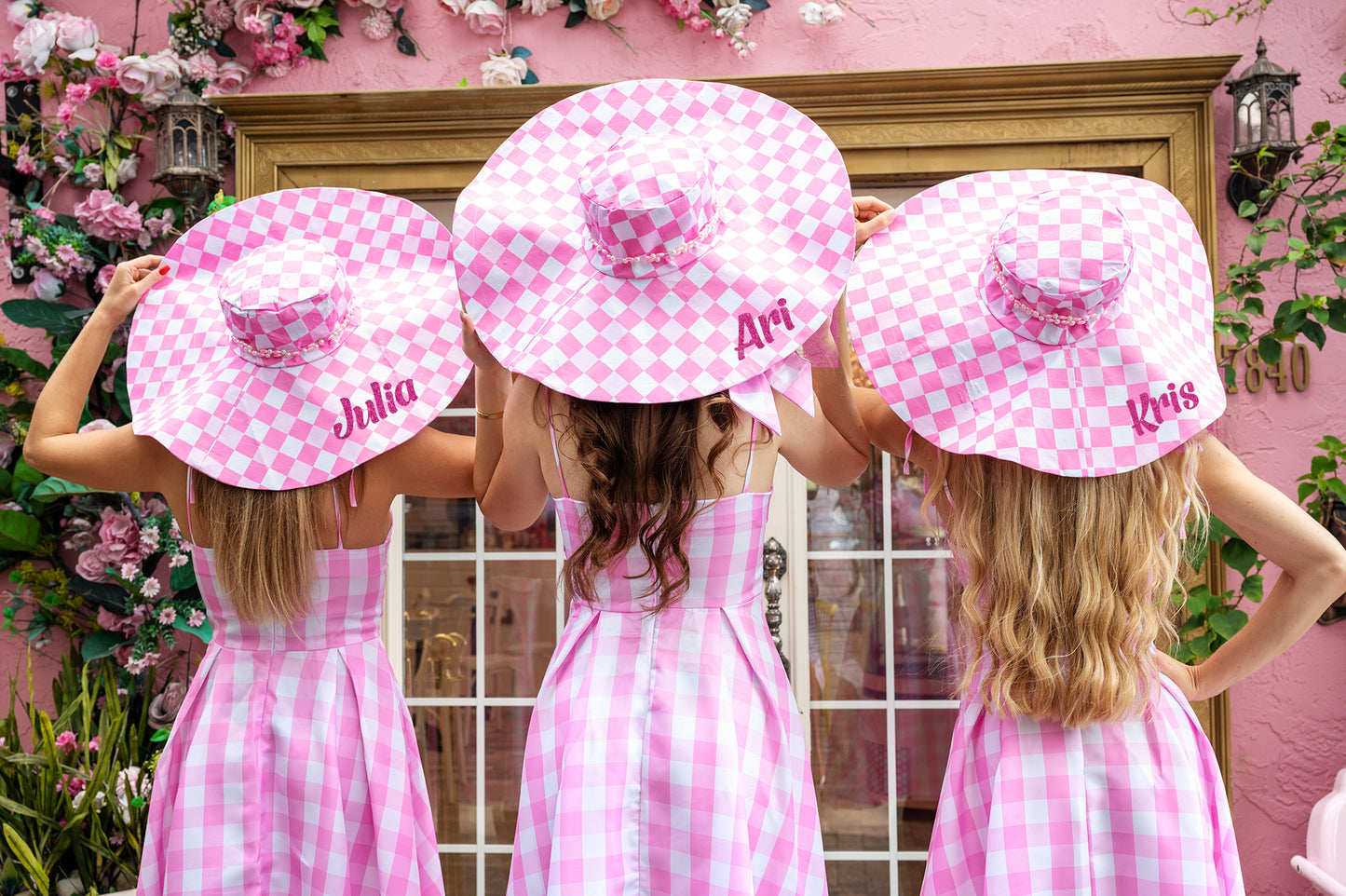 Plaid Custom Pink Large Brims Hat