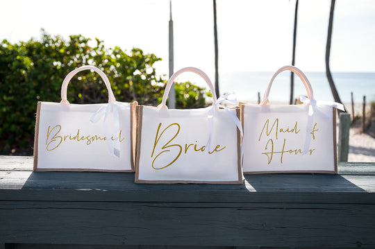 Bridesmaid White Tote Bags