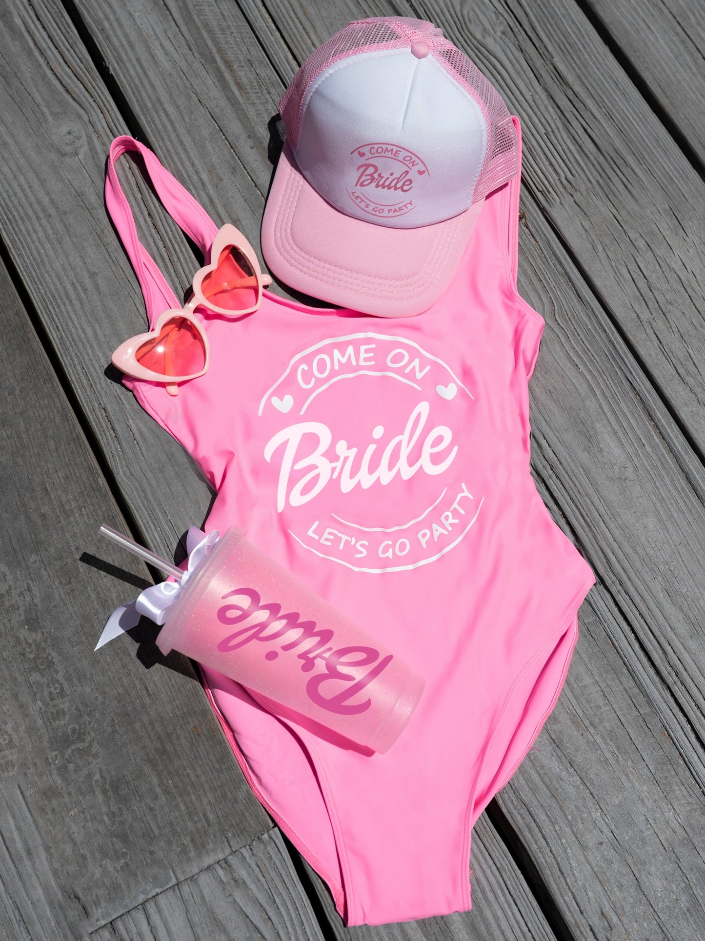 Come on Baby - Let’s Go Party Pink Dolly Set (Swimsuit+Trucker Cap+Sun Glasses+Tumblers) - Style2