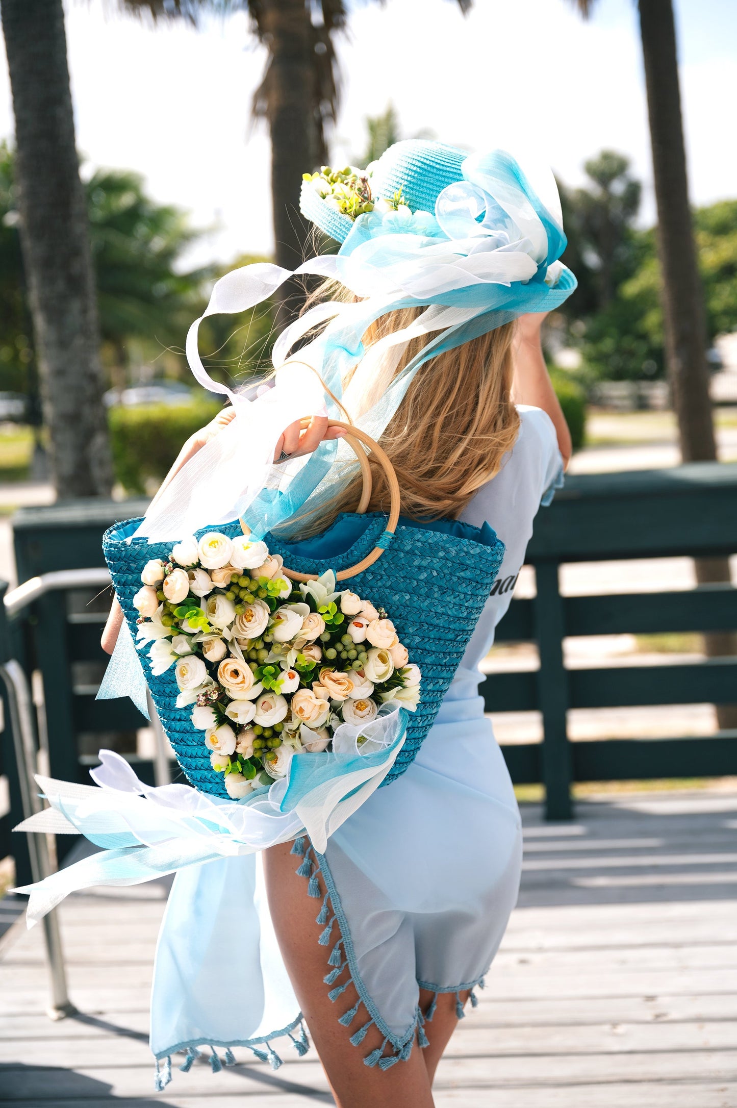 Bride Beach Floppy Sun Hat and Beach Bag- Style 2