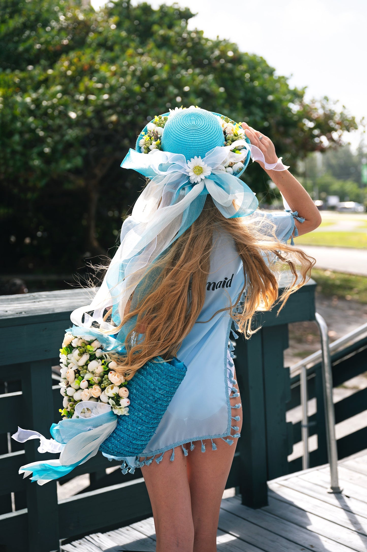 Bride Beach Floppy Sun Hat and Beach Bag- Style 2