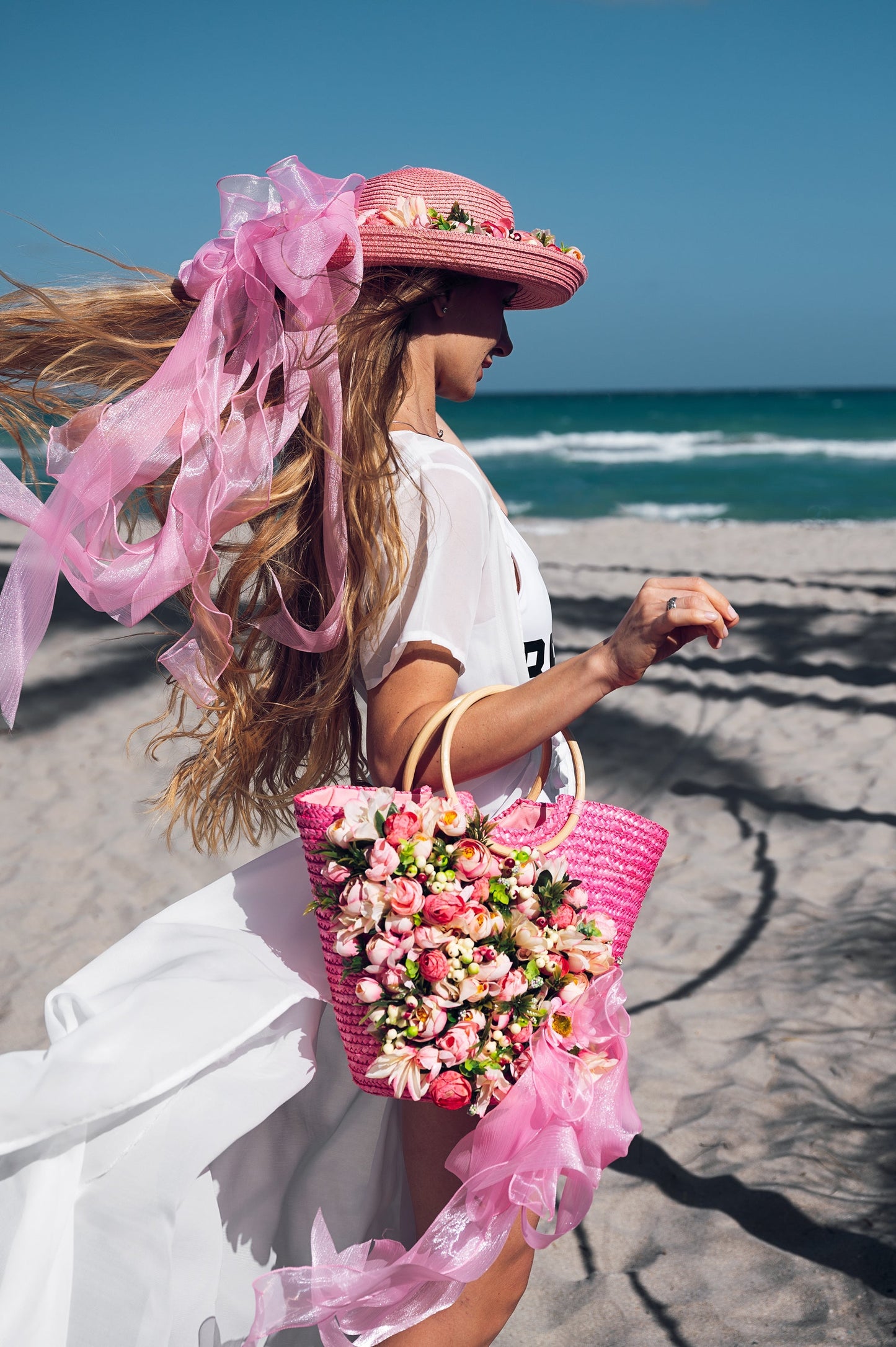 Bride Beach Floppy Sun Hat and Beach Bag- Style 2