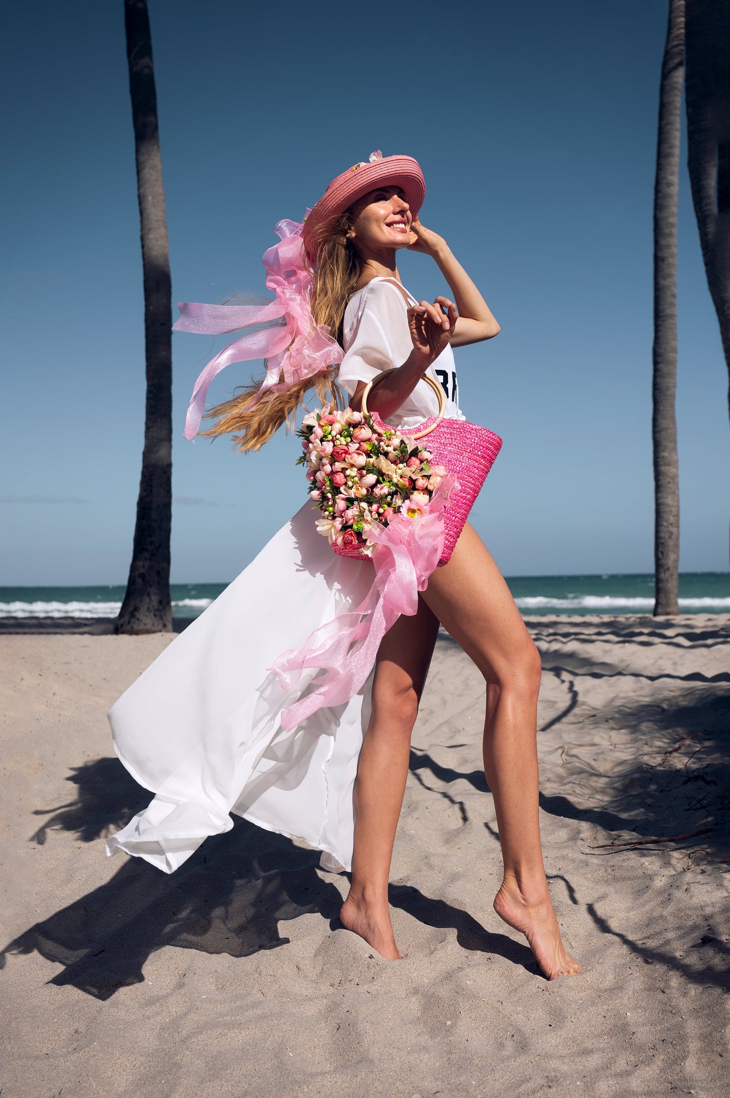 Bride Beach Floppy Sun Hat and Beach Bag- Style 2