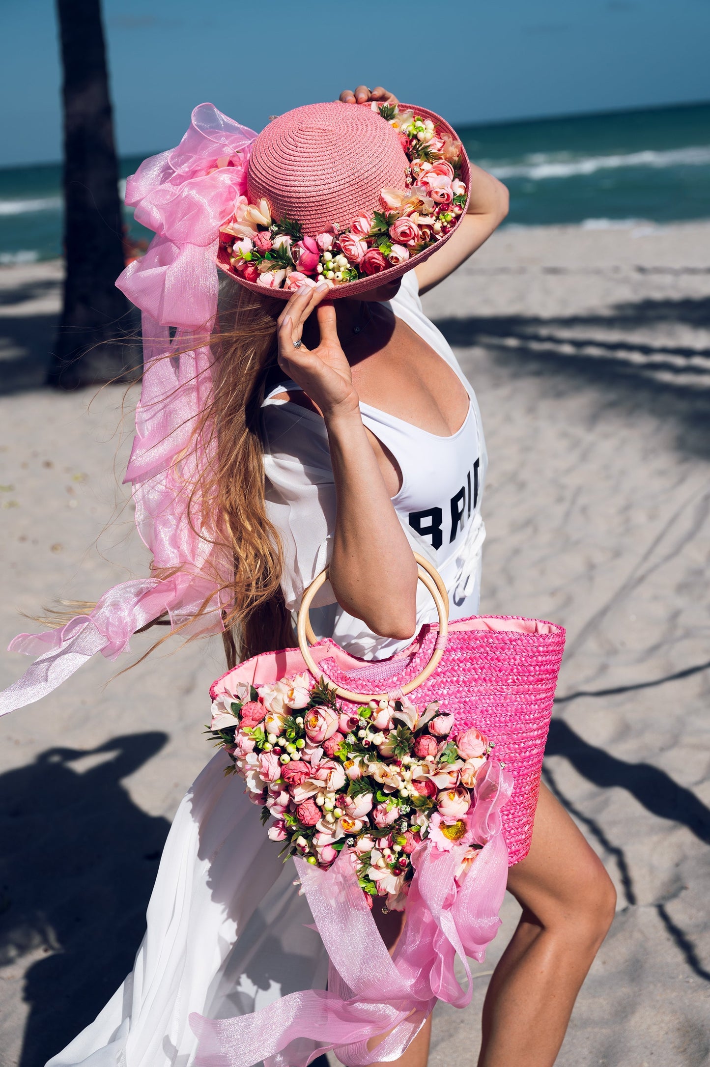 Bride Beach Floppy Sun Hat and Beach Bag- Style 2