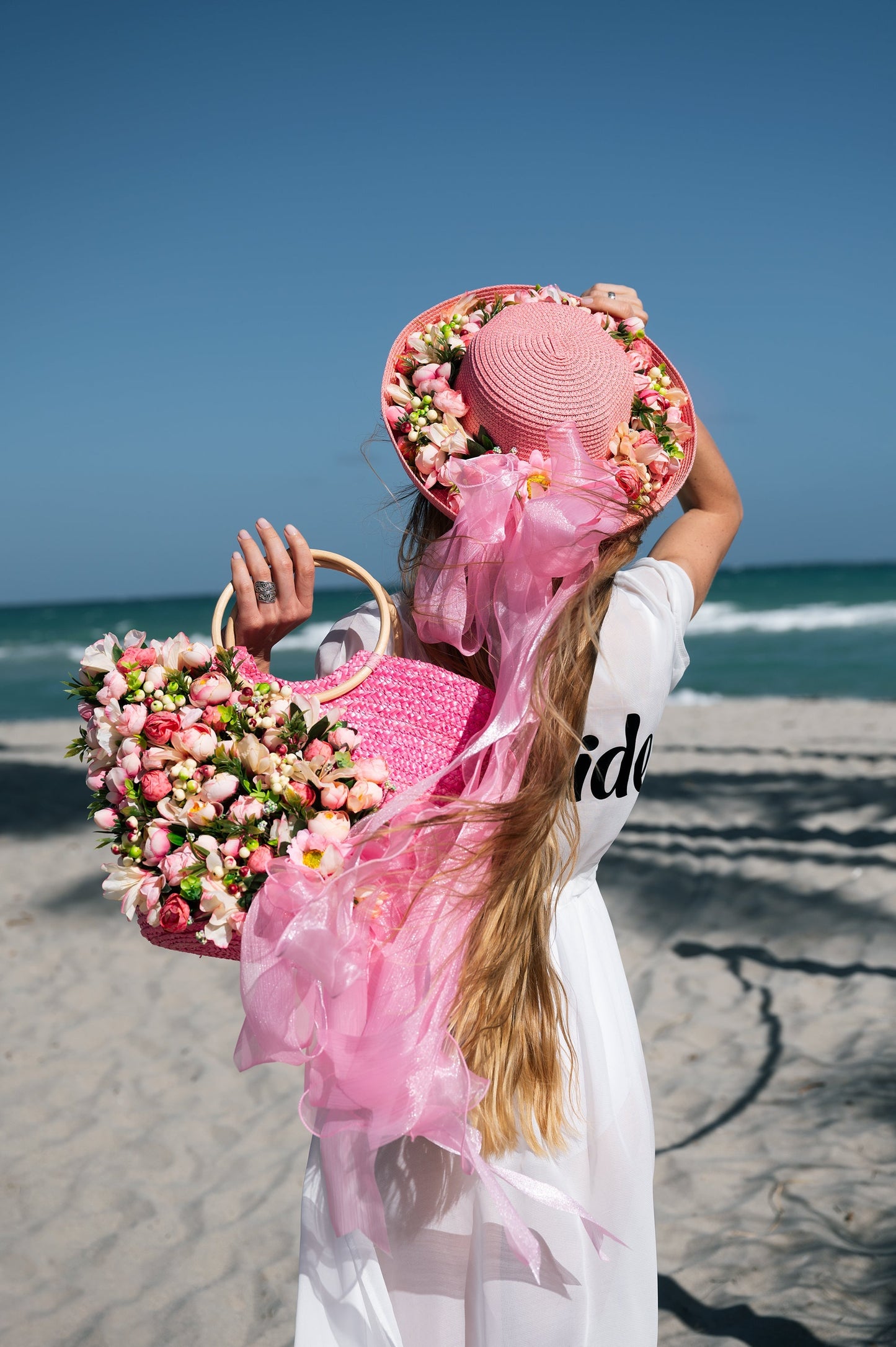 Bride Beach Floppy Sun Hat and Beach Bag- Style 2
