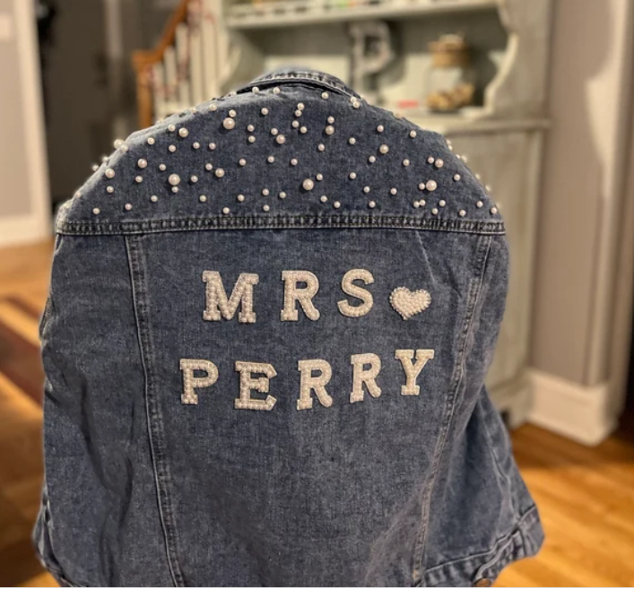 Wedding Bride Denim Jacket with Pearls Letters