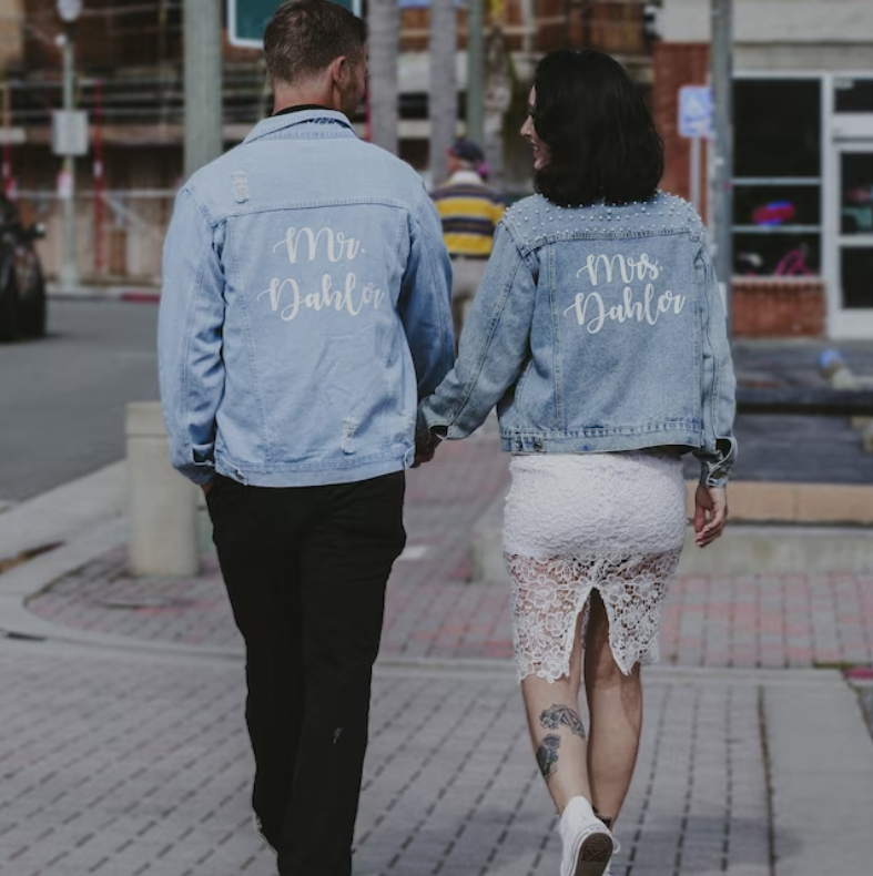Wife of the Party Denim Custom Jacket with Pearls