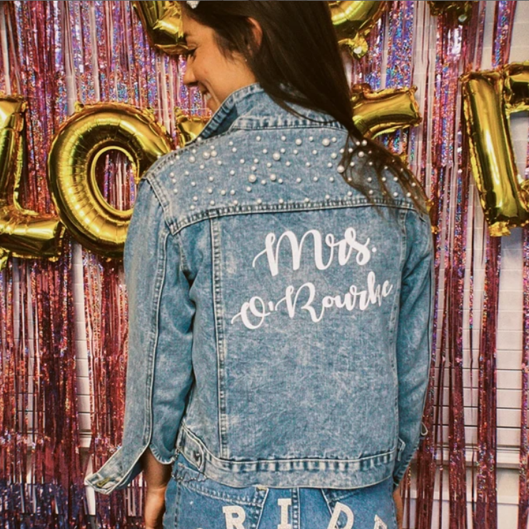 Wife of the Party Denim Custom Jacket with Pearls