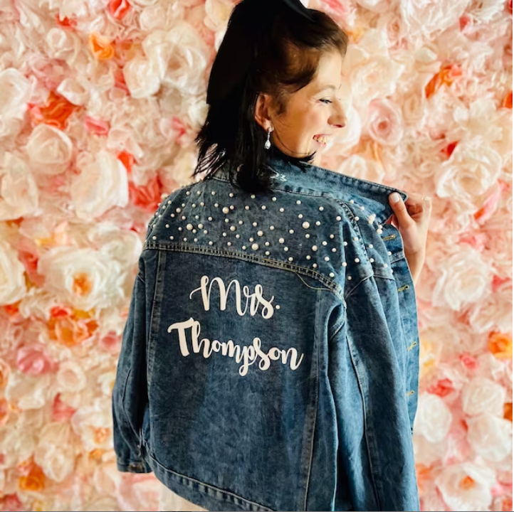 Wife of the Party Denim Custom Jacket with Pearls