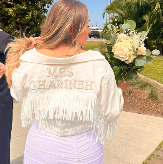 Custom White Bridal Jacket with Fringes