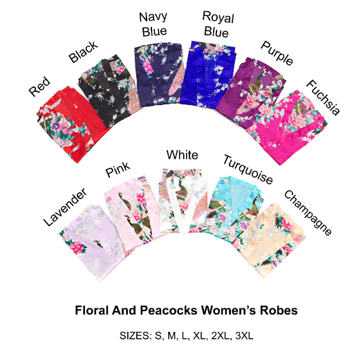 Floral peacocks bridal shower kimono robes