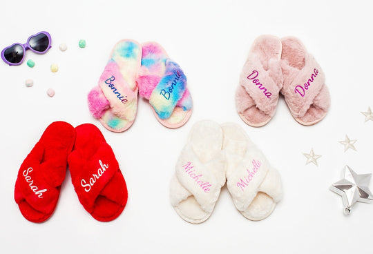 Custom Fluffy Cross Kids Slippers with Glitter