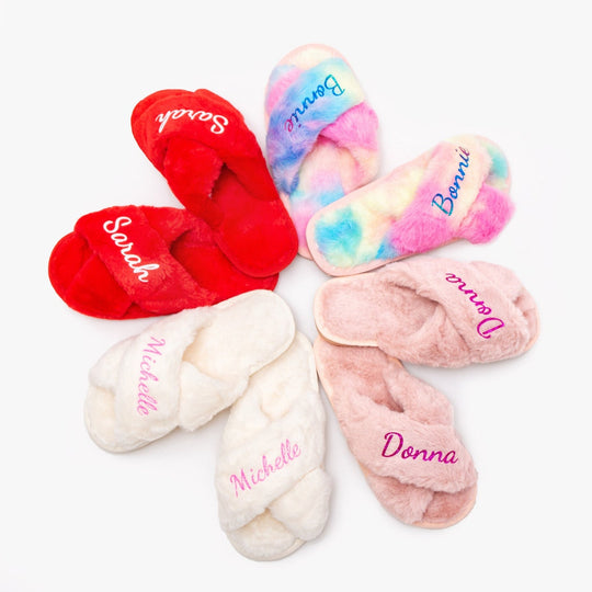 Custom Fluffy Cross Kids Slippers with Glitter