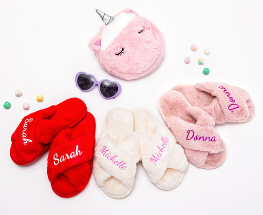 Custom Fluffy Cross Kids Slippers with Glitter