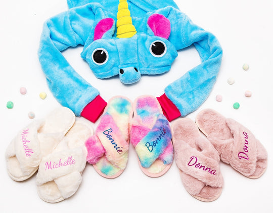 Custom Fluffy Cross Kids Slippers with Glitter