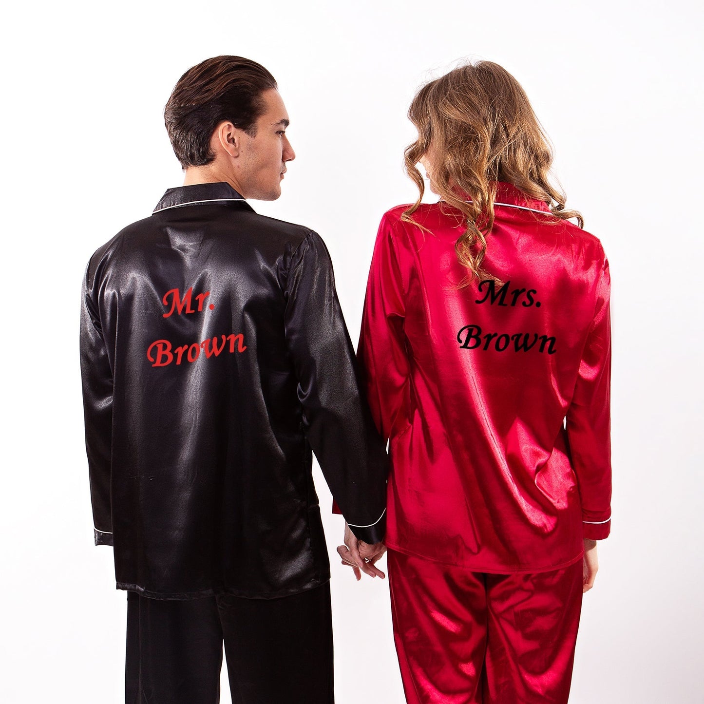 Matching Satin Pajama Sets for Couple Long Sleeves + Pants -