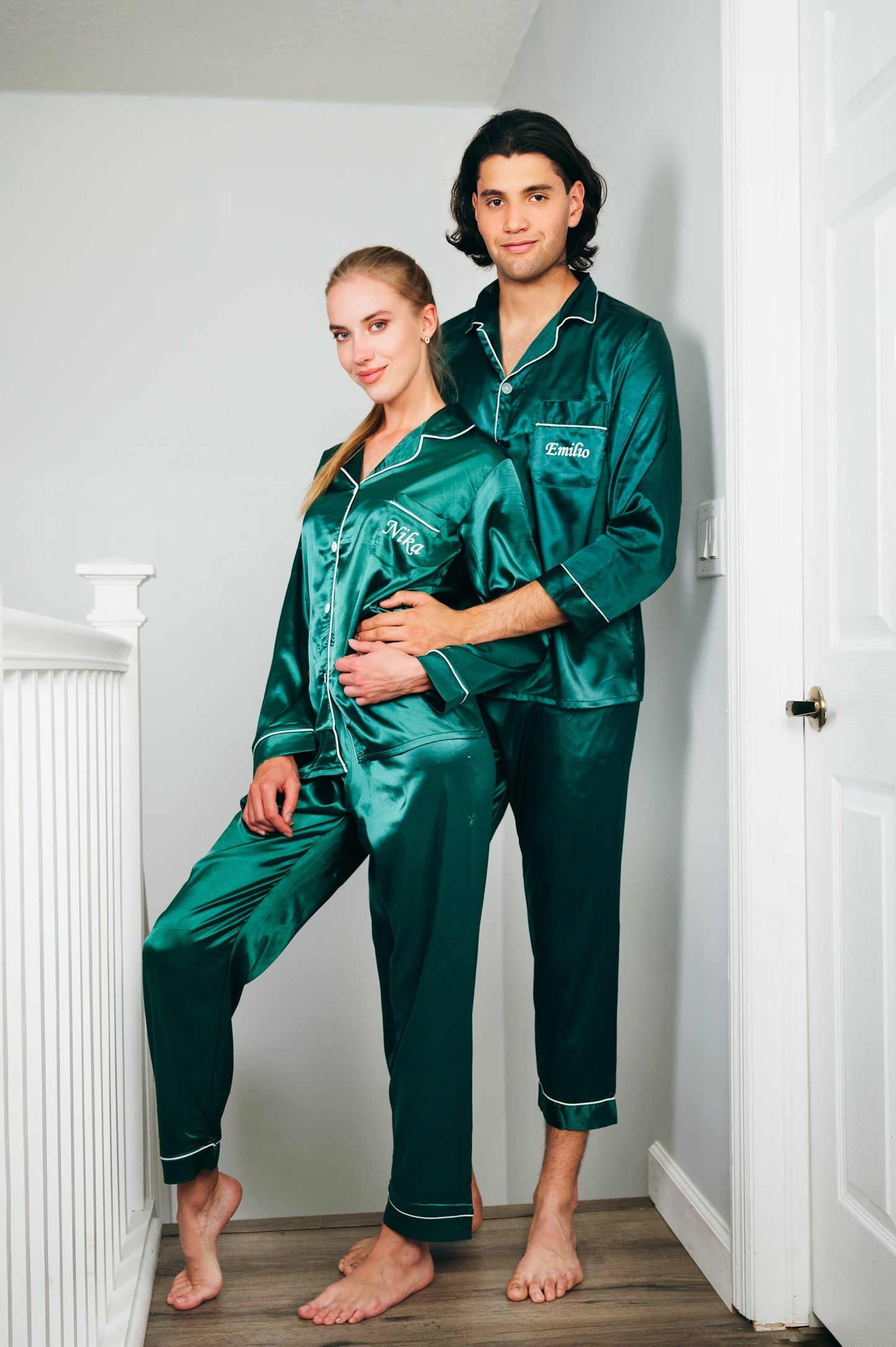 Matching Satin Pajama Sets for Couple Long Sleeves + Pants -