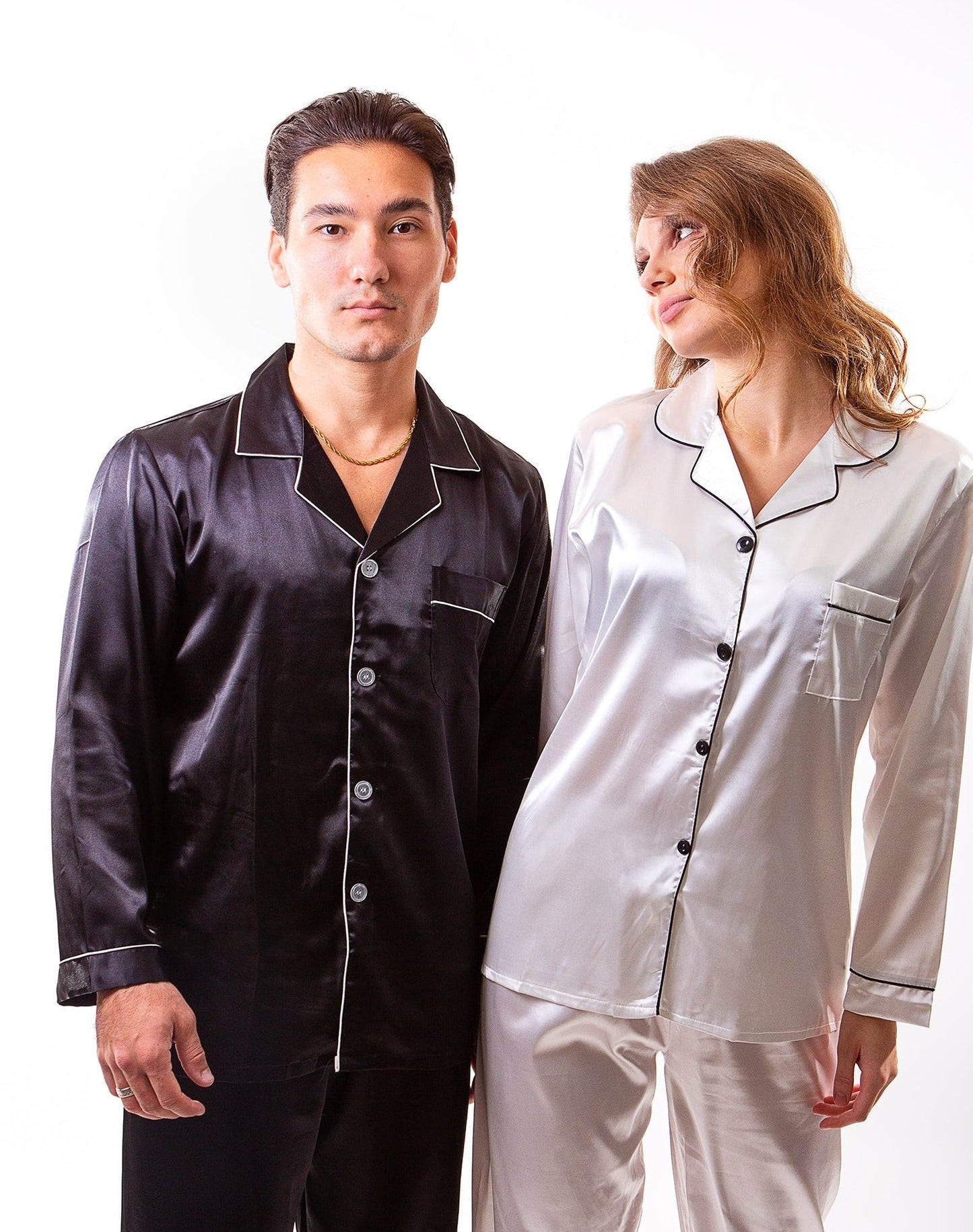 Matching Satin Pajama Sets for Couple Long Sleeves + Pants -