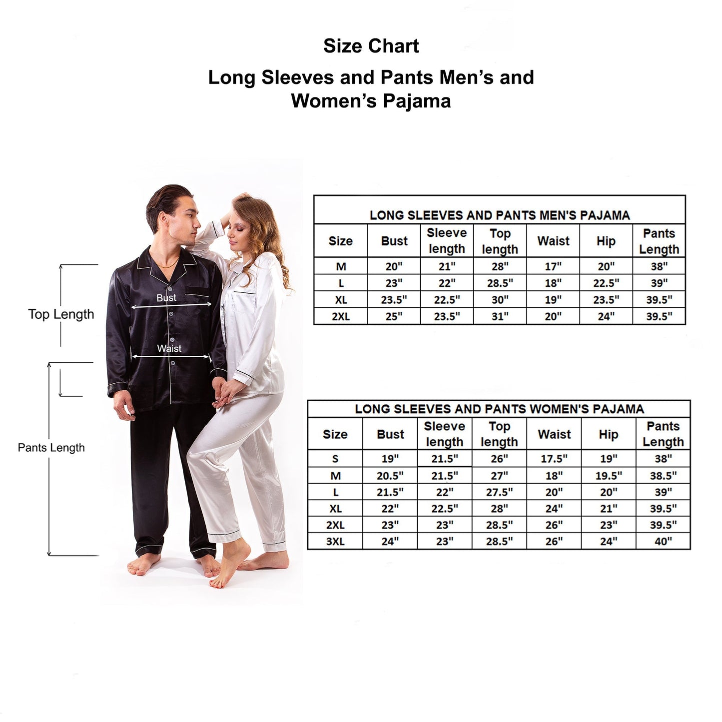 Matching Satin Pajama Sets for Couple Long Sleeves + Pants -