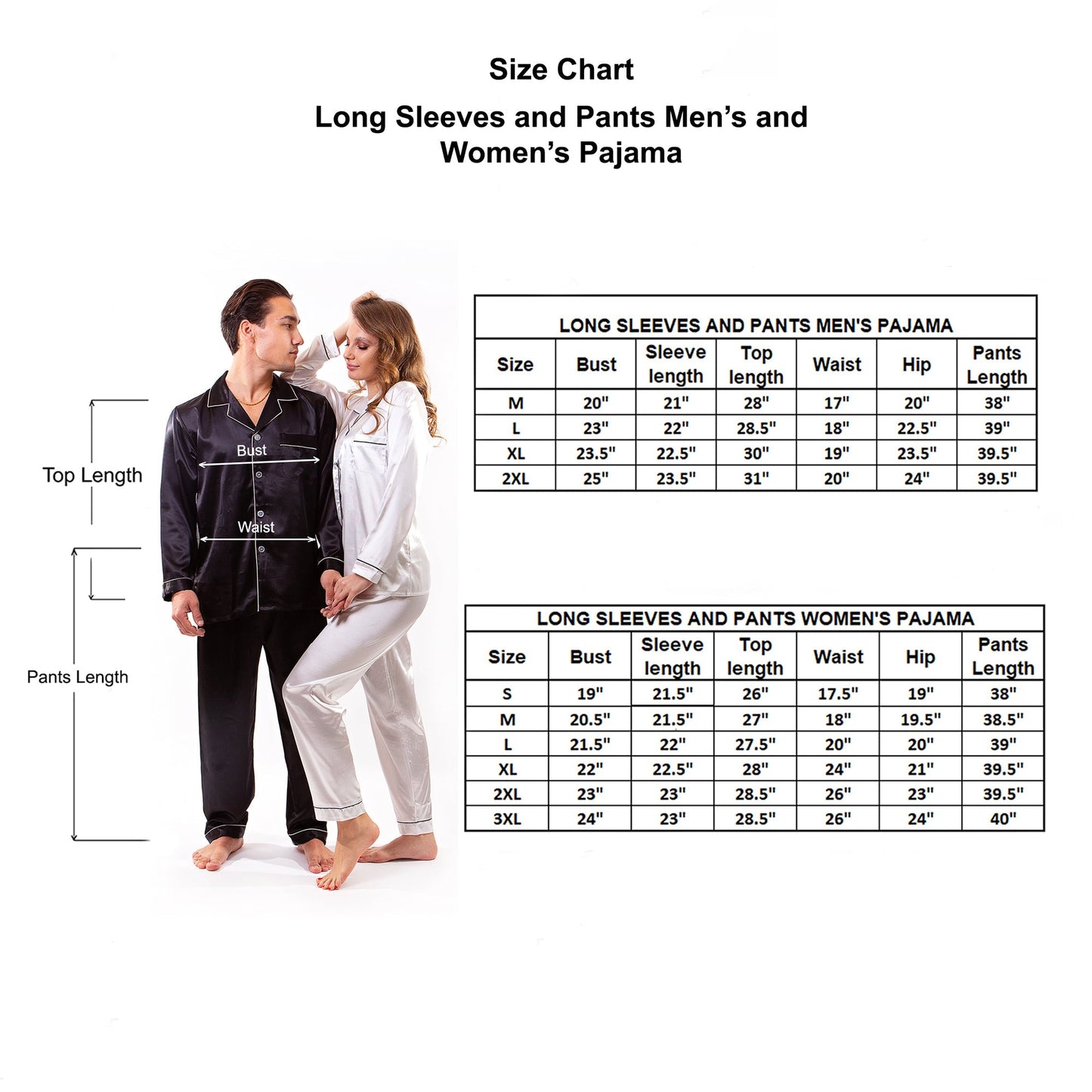 Matching Satin Pajama Sets for Couple Long Sleeves + Pants -