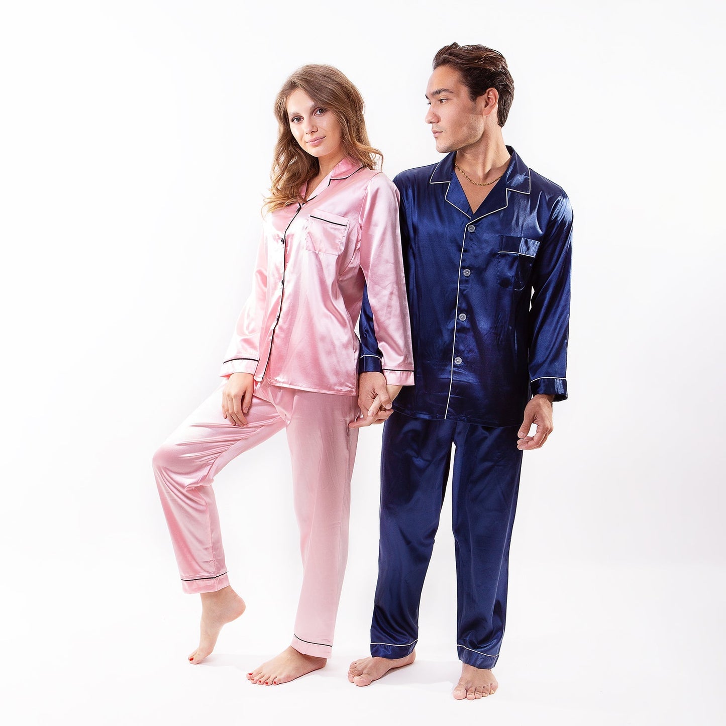 Matching Satin Pajama Sets for Couple Long Sleeves + Pants -