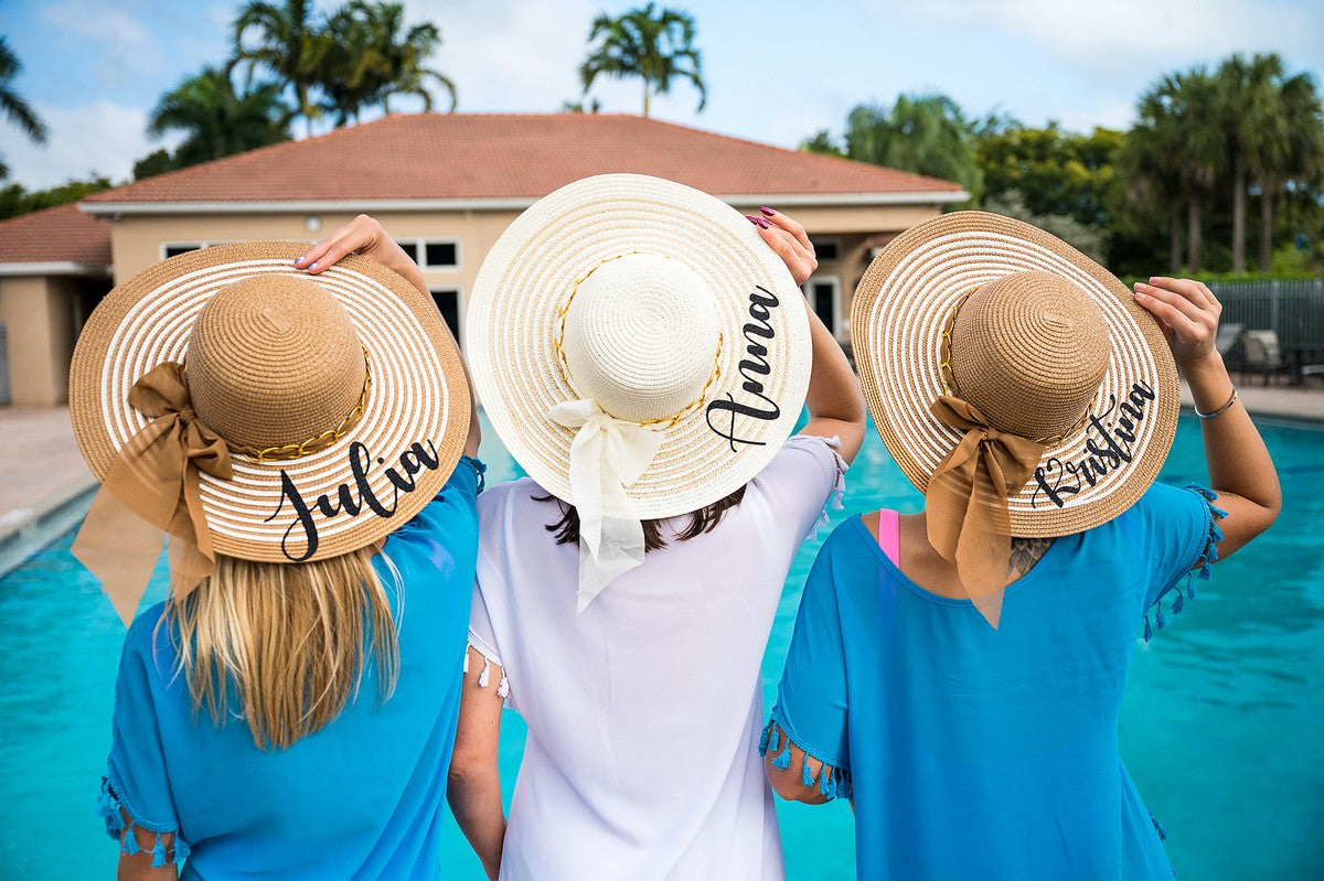 Women’s Striped Sun Hat with Bow - Floppy Sun Hats