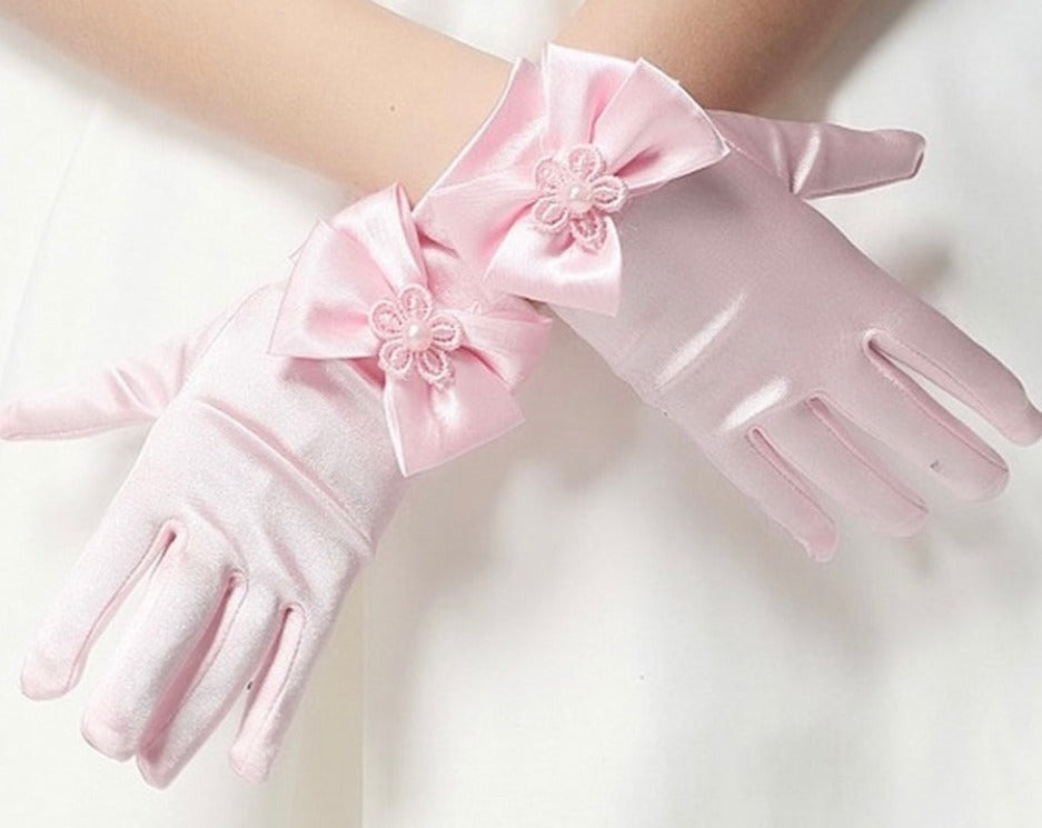 Wedding Flower Girl Short Gloves with Bow