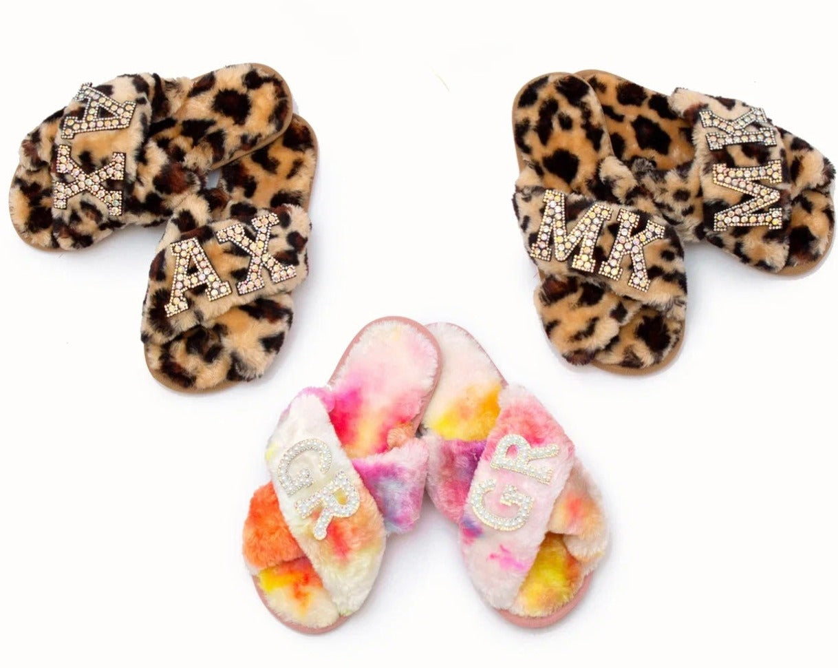 Bachelorette Party Leopard Fluffy Cross Slippers-patches