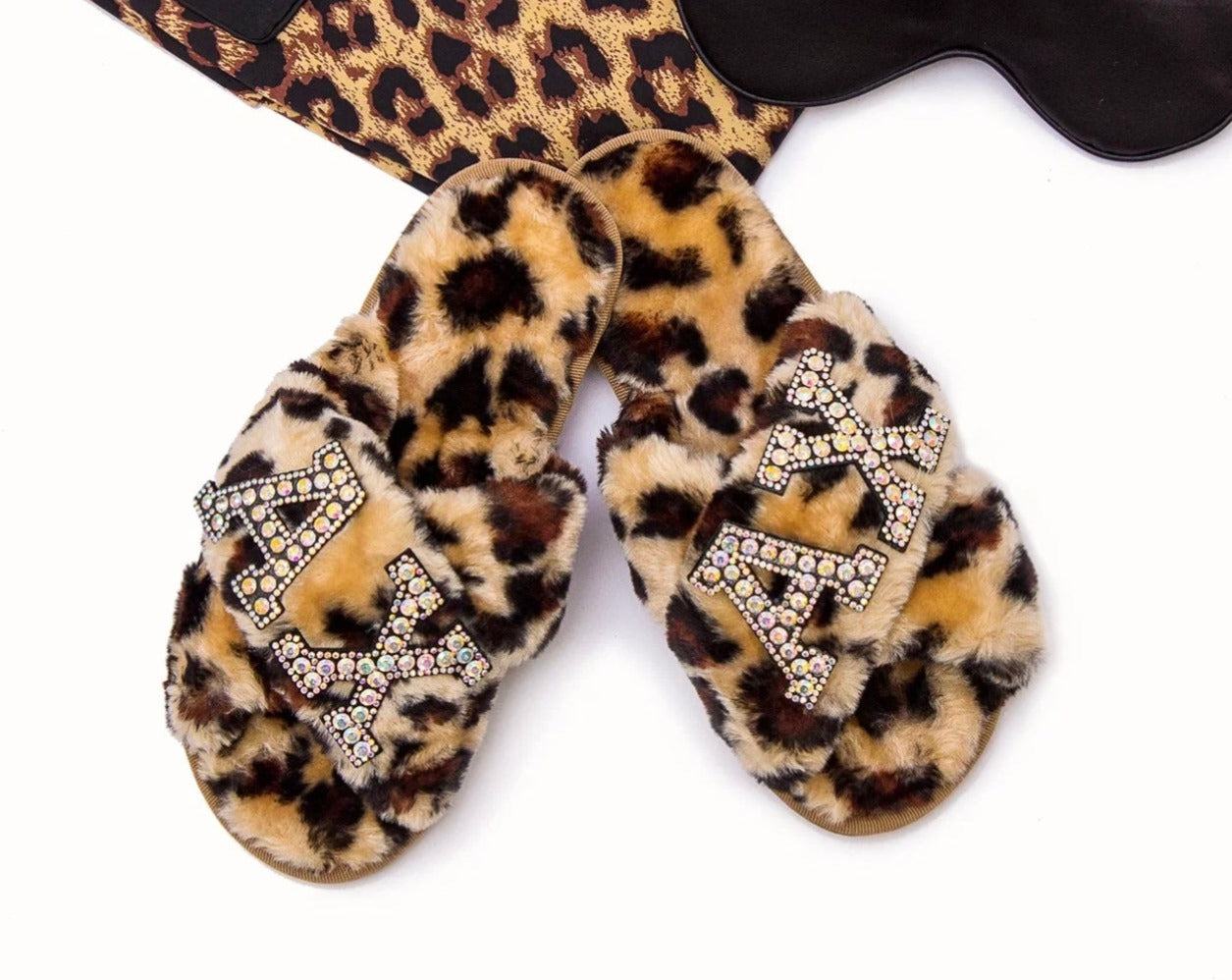 Bachelorette Party Leopard Fluffy Cross Slippers-patches