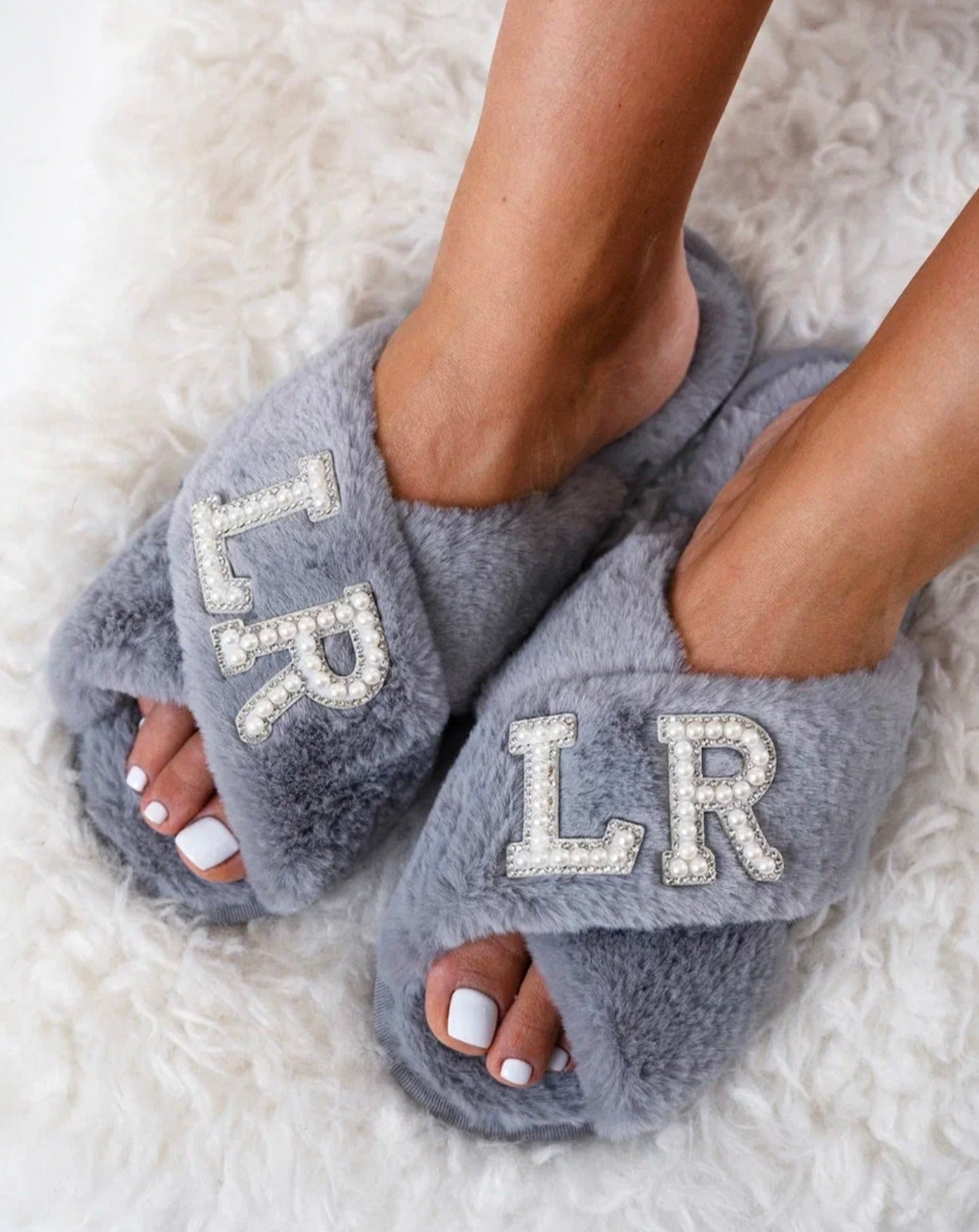 Mrs Pearls Fluffy Cross Slippers