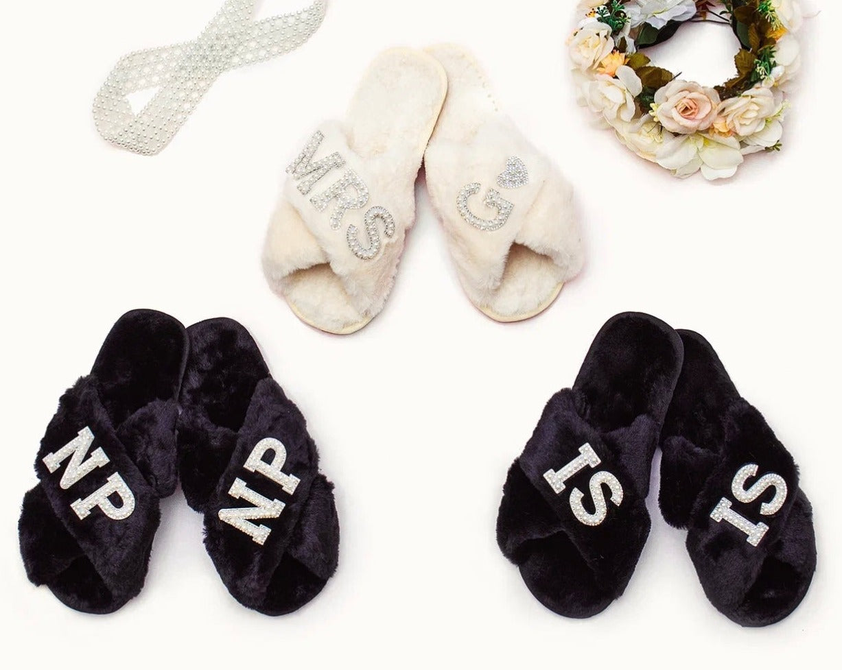 Mrs Pearls Fluffy Cross Slippers