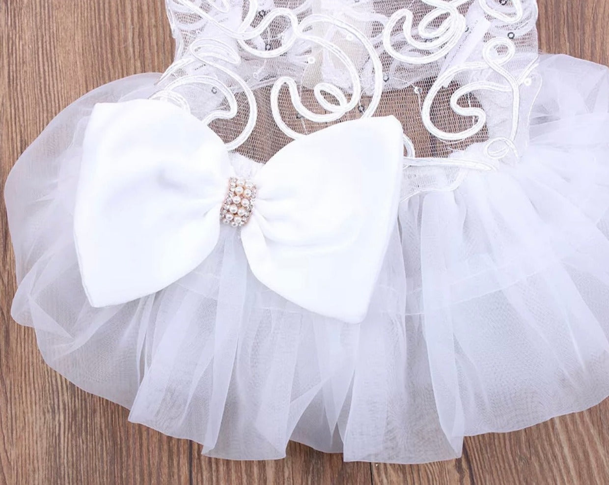 Dog Custom White Wedding Dress with Lace