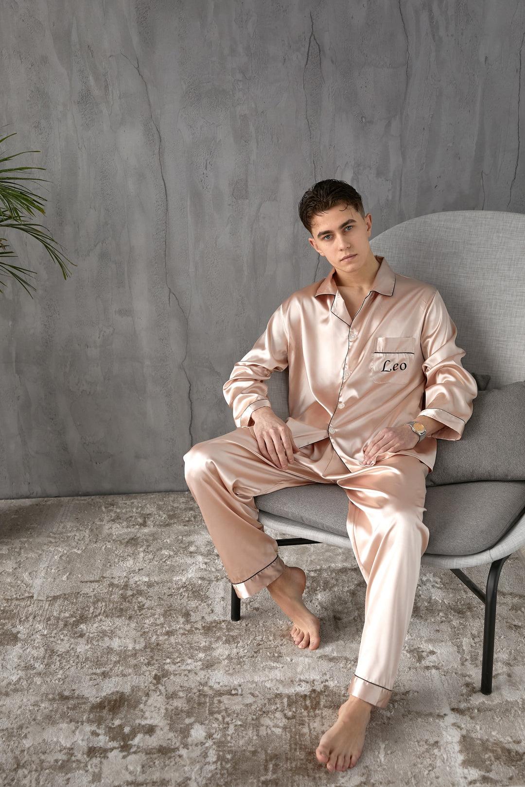 Long Men's Satin Pajama Set