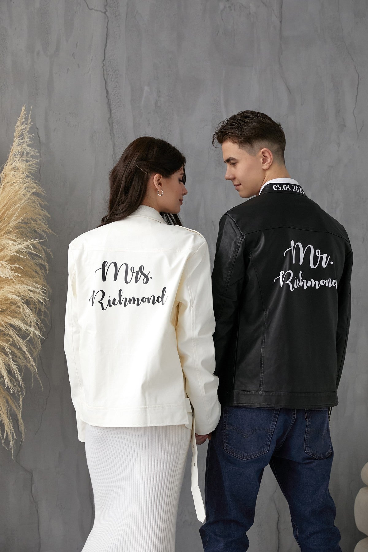 Just Married Custom Faux Leather Jacket for Bride and Groom - AUTUMN