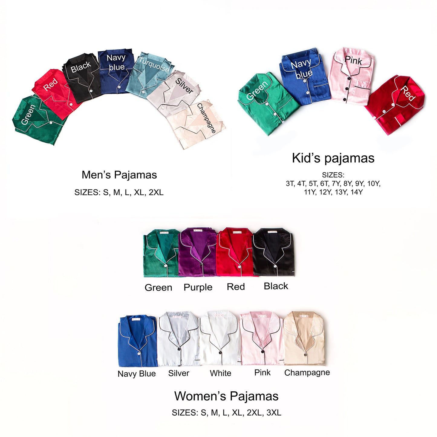 Family Matching Satin Pajama Sets Short Sleeves + Pants