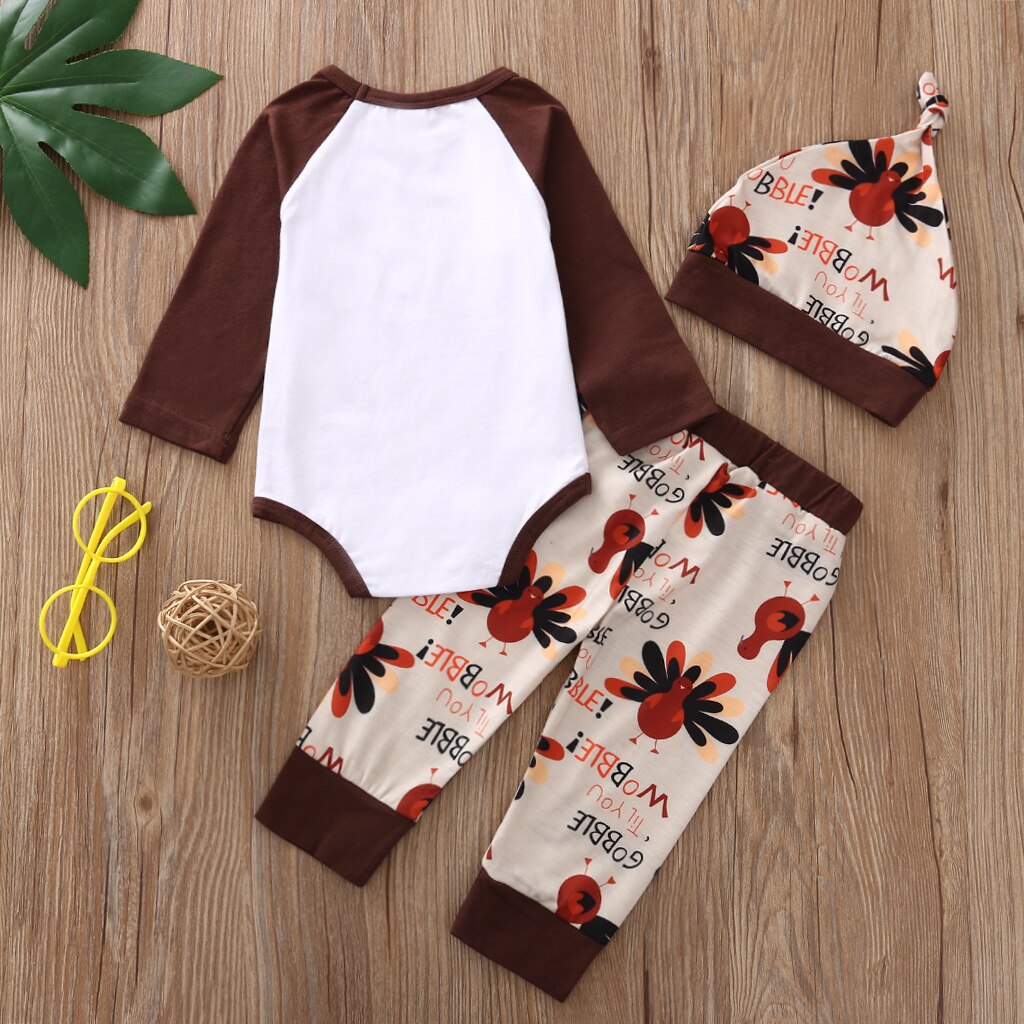 Baby Girls Boys 3Pcs Outfit Set Thanksgiving Turkey Suit -