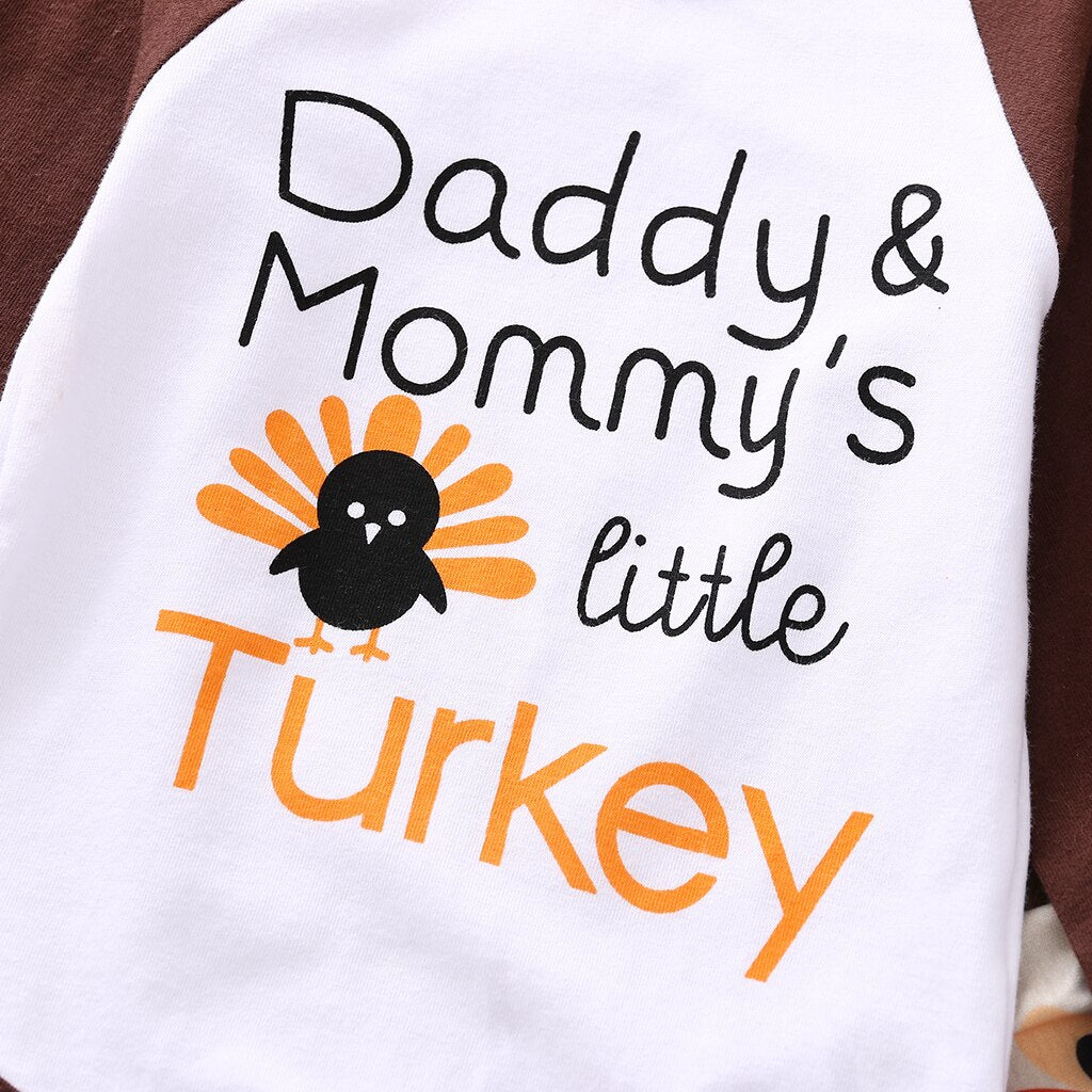 Baby Girls Boys 3Pcs Outfit Set Thanksgiving Turkey Suit -