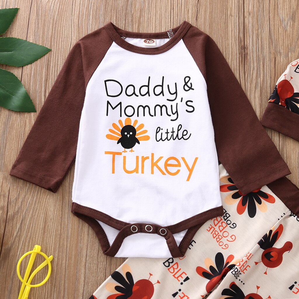 Baby Girls Boys 3Pcs Outfit Set Thanksgiving Turkey Suit -