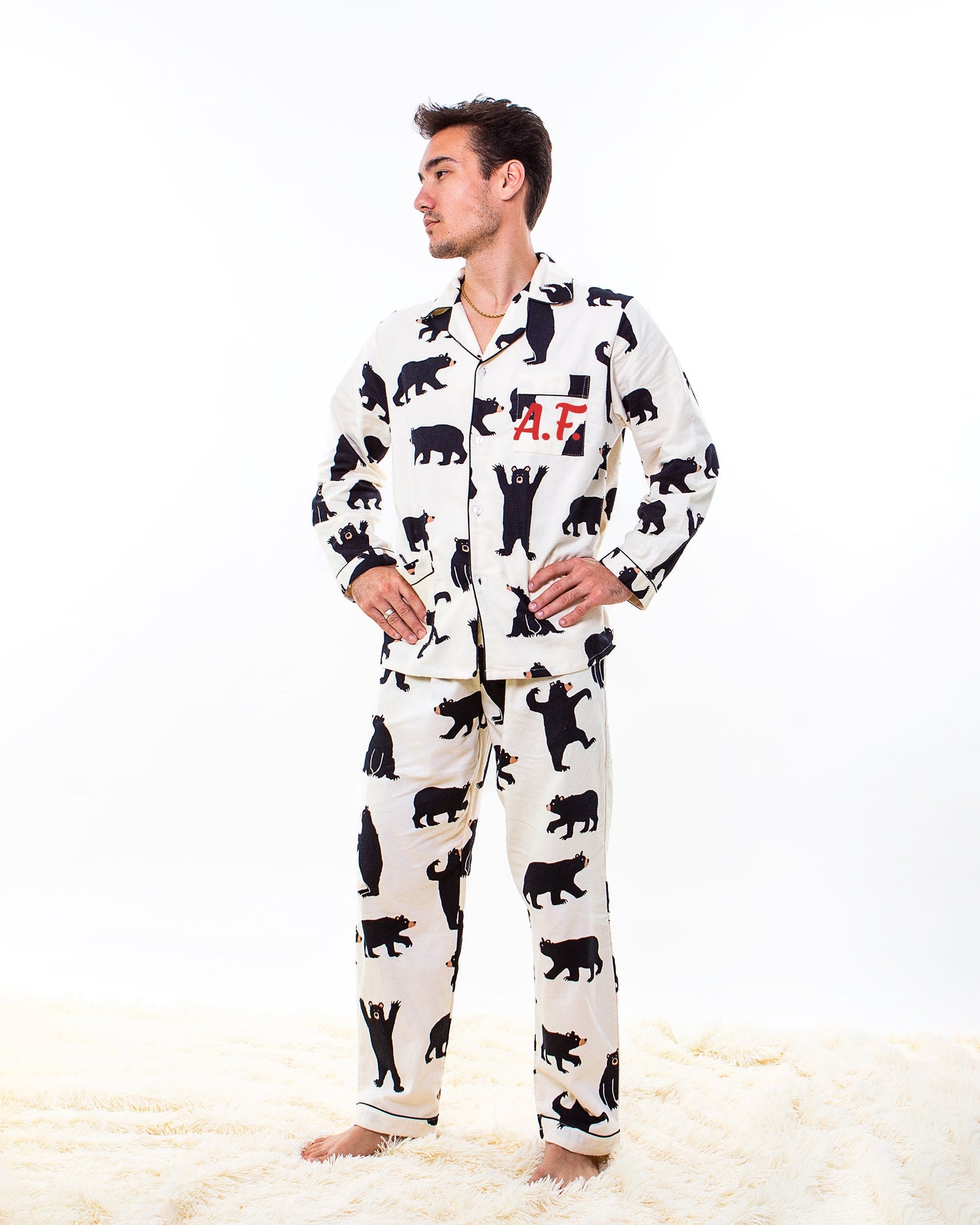 Bear Print Menโs Pajama Set - Menโs Pajamas