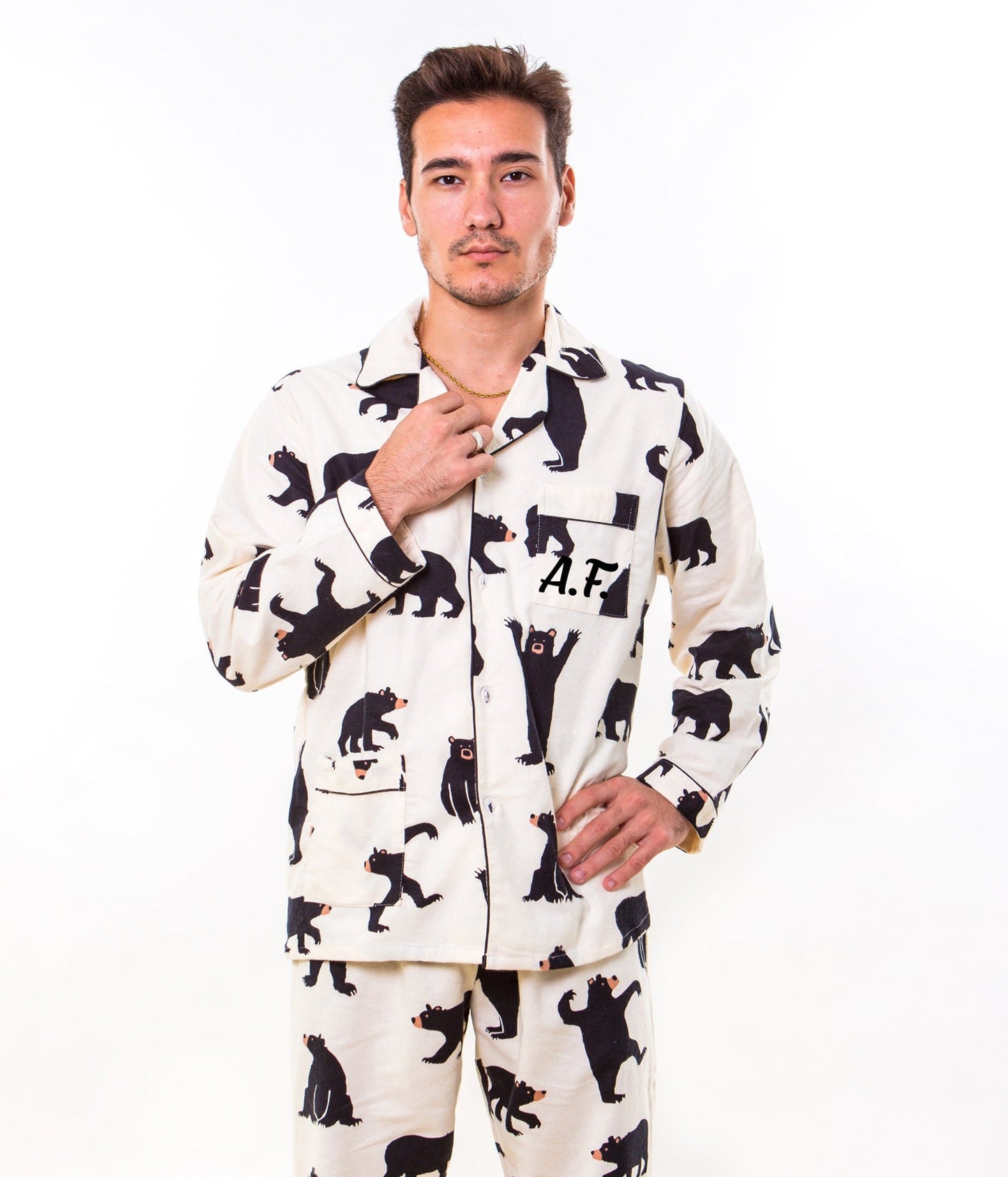Bear Print Menโs Pajama Set - Menโs Pajamas