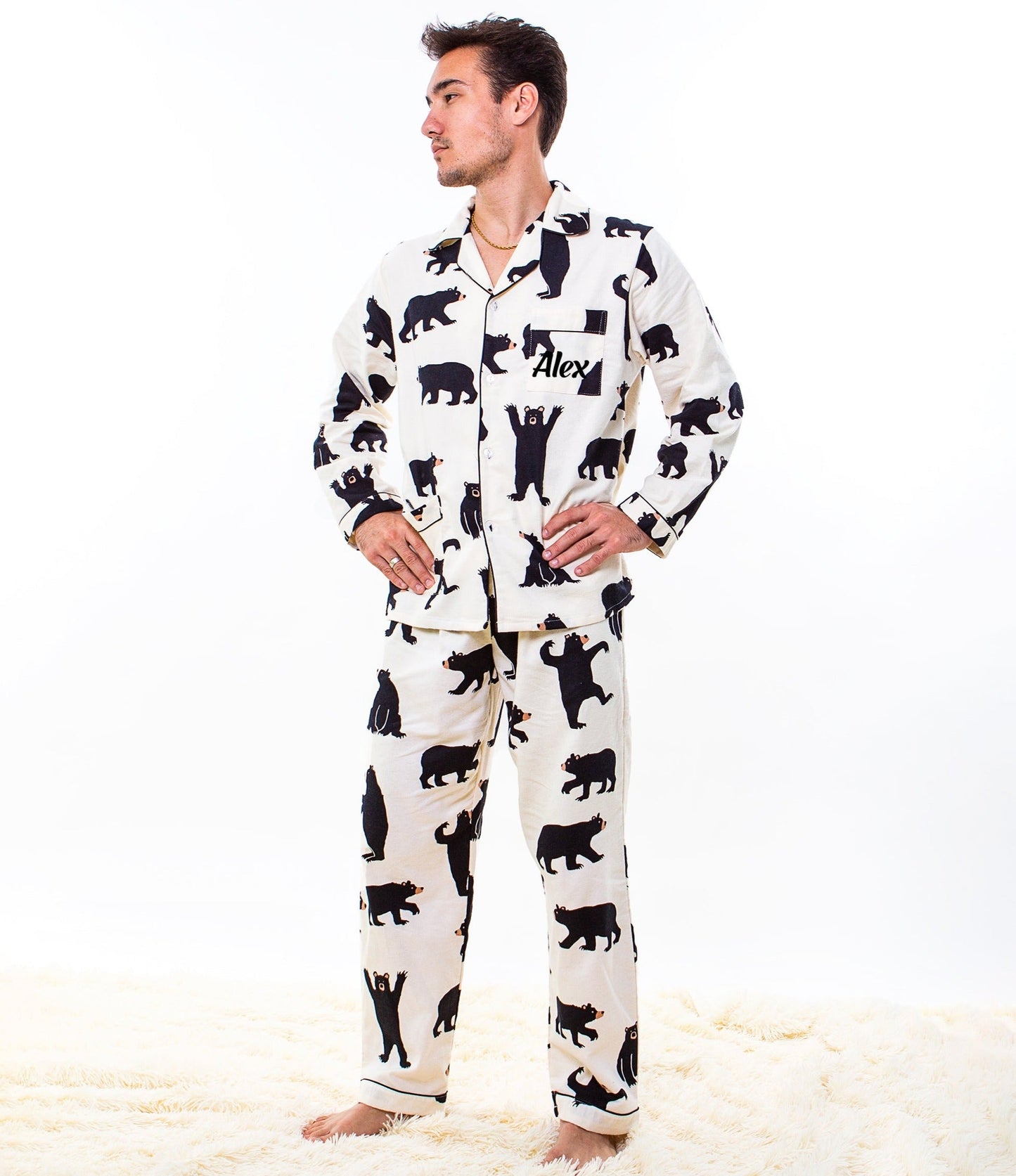 Bear Print Menโs Pajama Set - Menโs Pajamas