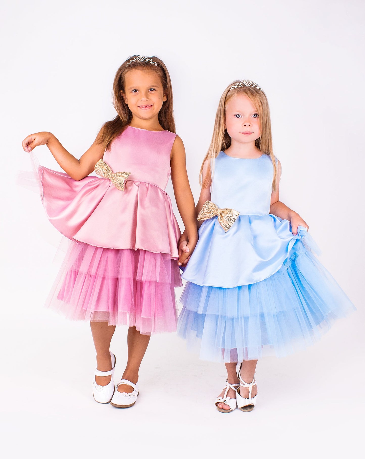SAMPLE SALE! Flower Girls Short Satin Tutu Dress Gold Sequin Bow
